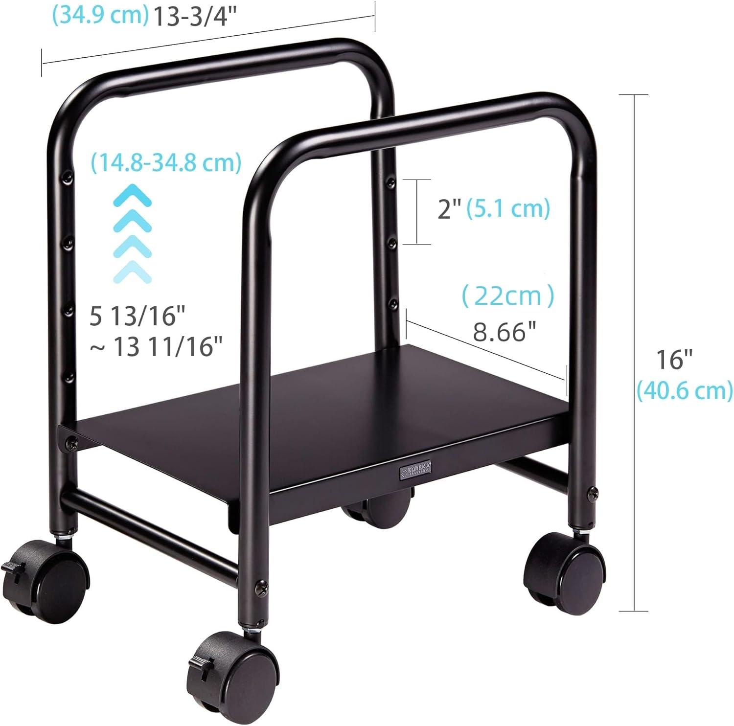 EUREKA ERGONOMIC Computer Cart Height Adjustable Mobile Cart CPU Stand Steel Rolling Stand Cart Hold Productser Locking Wheels for Home Desk Office Desk Black
