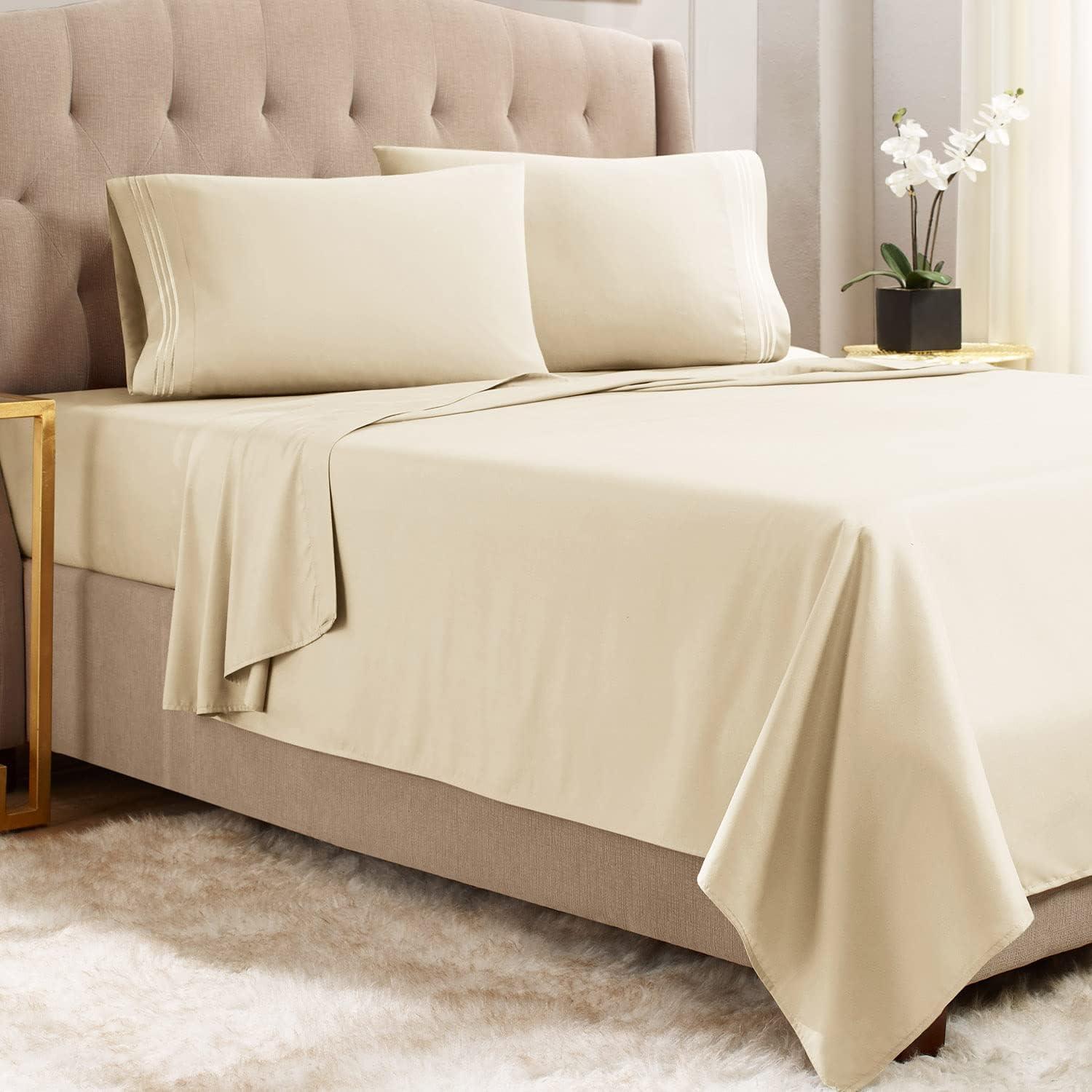 Empyrean King Beige Microfiber Deep Pocket Sheet Set