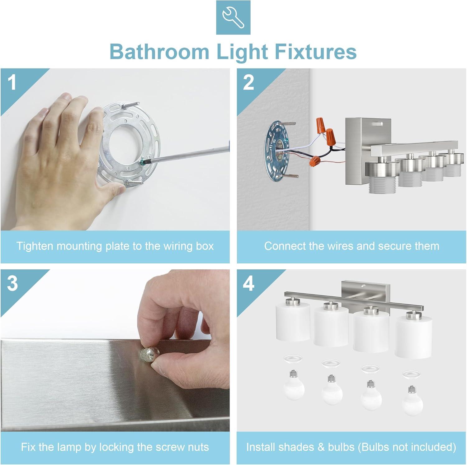 Brushed Nickel Bathroom Light Fixtures, 3-Light Modern Vanity Light Over Mirror