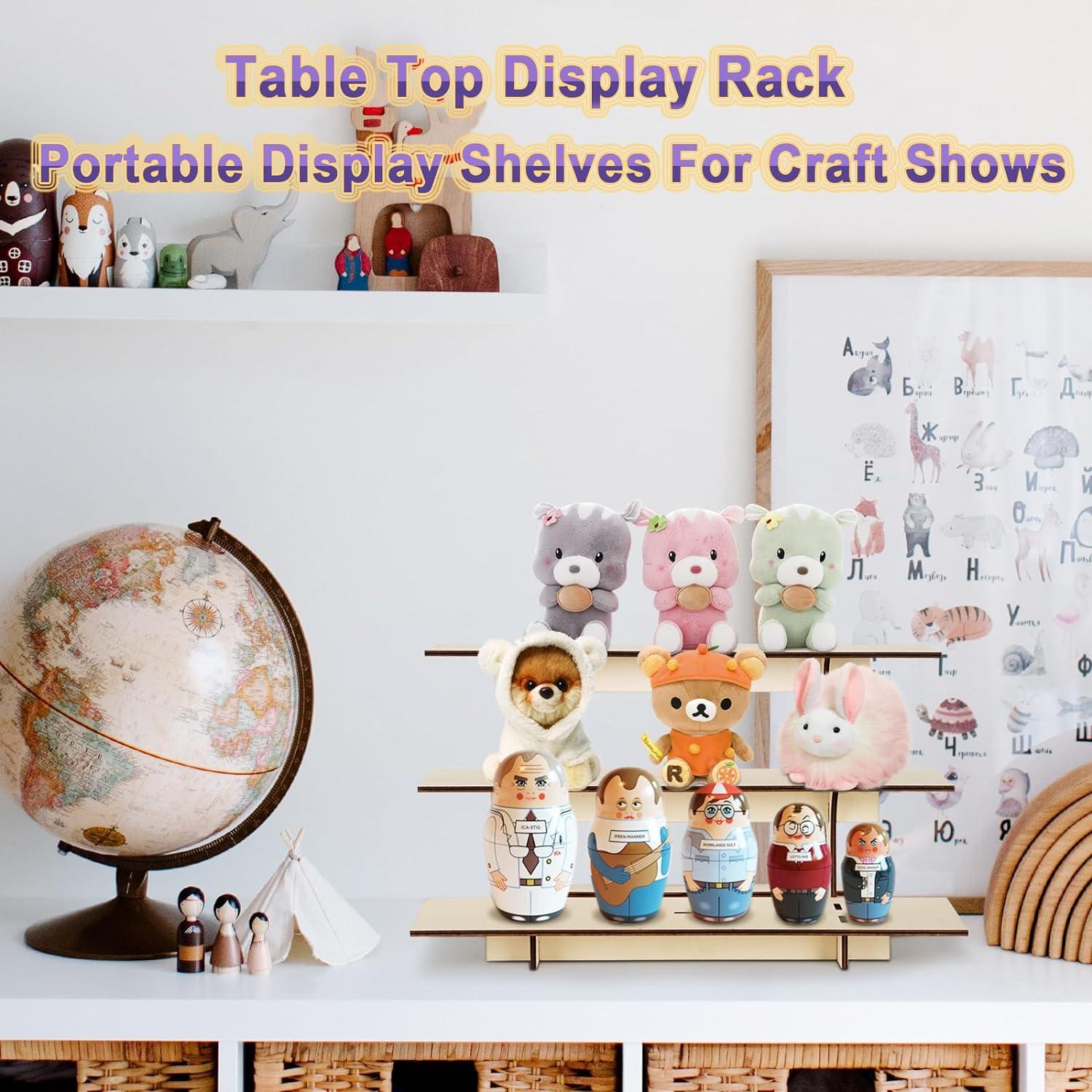 Retail Display Shelves Display Stand Retail Table Wooden 3 Tiers Display Rack Portable Shelf Rack for Retail Counter Top Craft Shows Farmers Market Tradeshows (2 Corner+1 Straight)