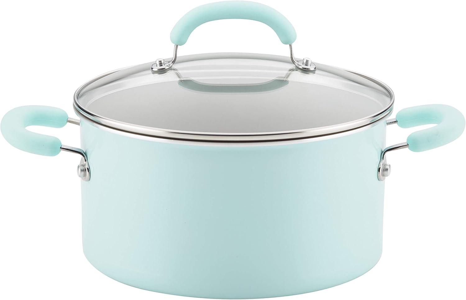 Rachael Ray Create Delicious 6 Quart Aluminum Nonstick Stockpot, Light Blue Shimmer