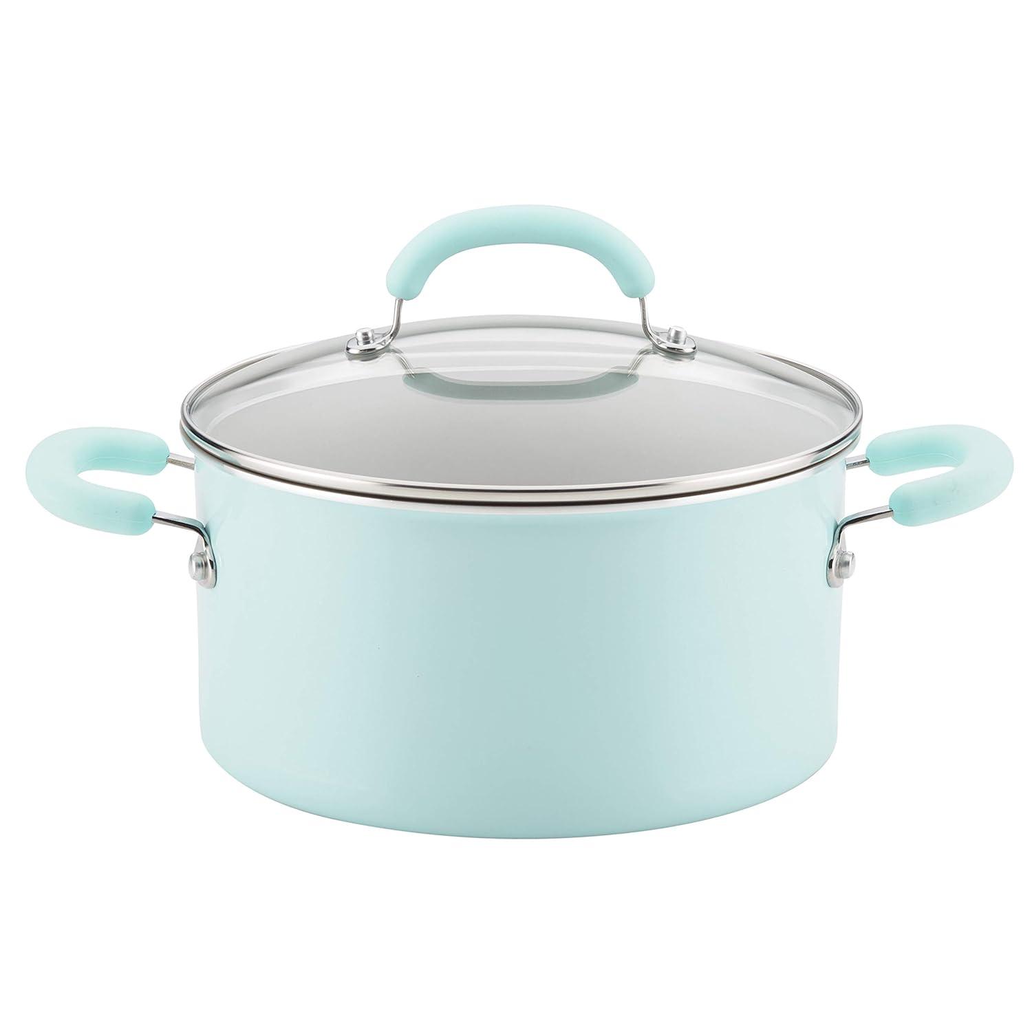 Rachael Ray Create Delicious 6 Quart Aluminum Nonstick Stockpot, Light Blue Shimmer