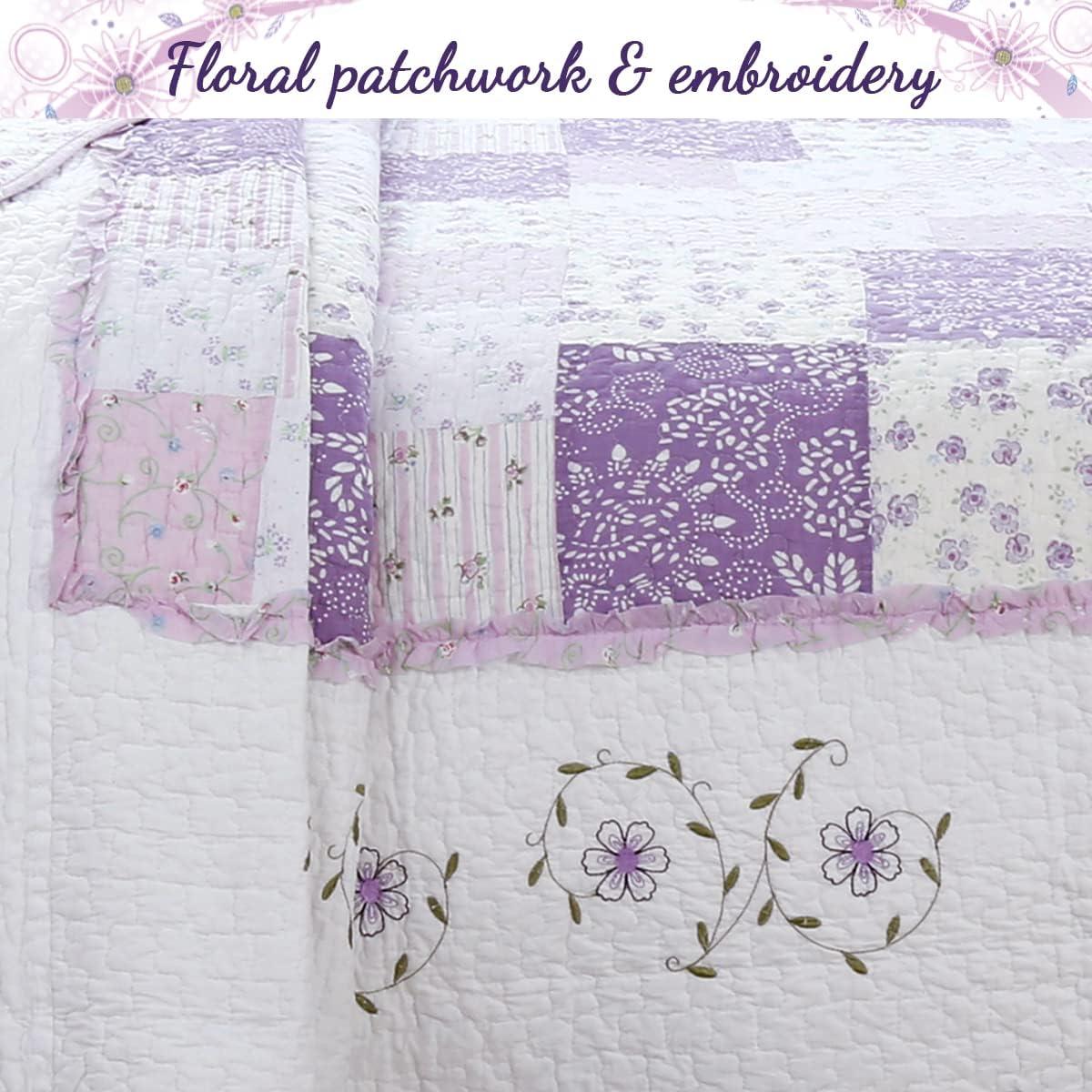 Cozy Line Amor por la Colcha de Algodón de Patchwork Lila, Doble, Reversible, 68 X 86 Pulgadas (2 Unidades)
