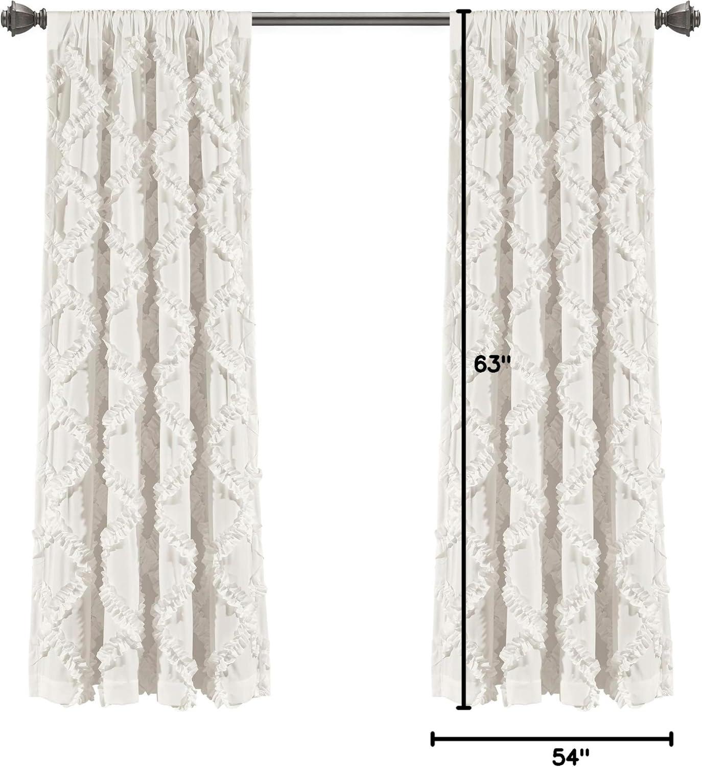 Ruffle Diamond Polyester Semi Sheer Curtain Pair