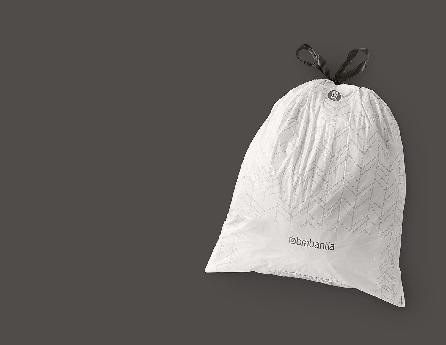 Brabantia PerfectFit Trash Bags with Drawstring Handles, Code M, 16 gallon (60L), 120 Count