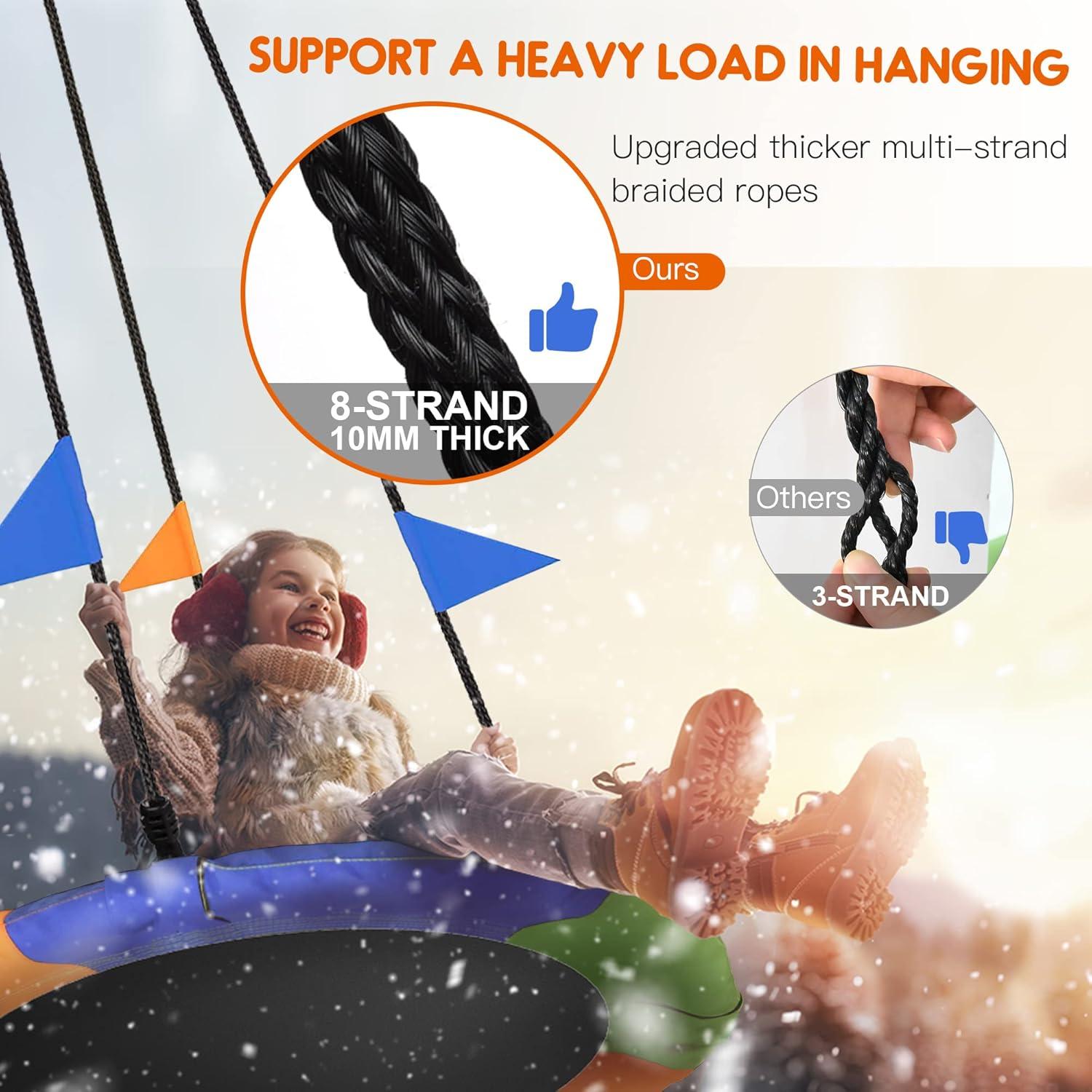 PACEARTH 40 Inch Saucer Tree Swing Flying 900lb Weight Capacity 2 Added Hanging Straps Adjustable Multi-Strand Ropes Colorful Safe and Durable Swing Seat for Children