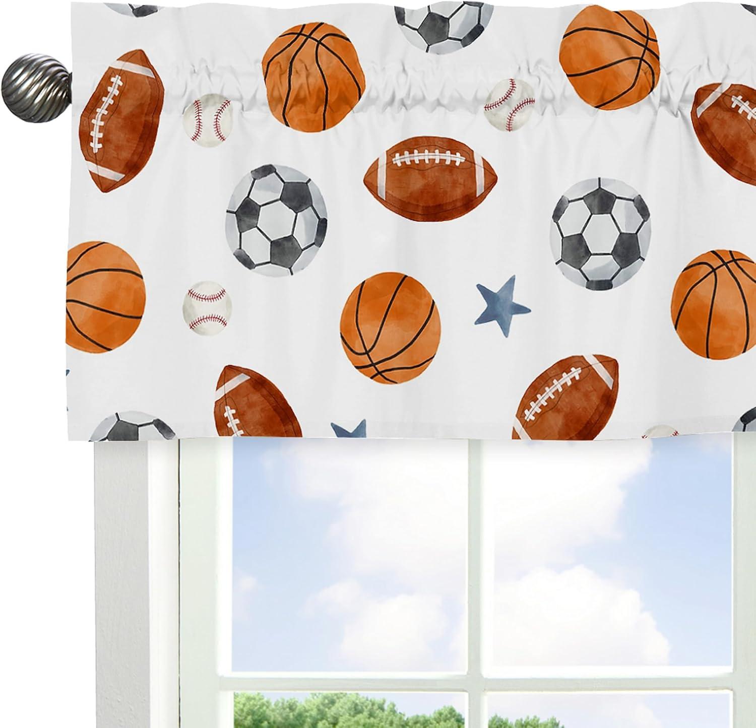 Sports Print Tailored 54'' W Window Valance in Red/Blue