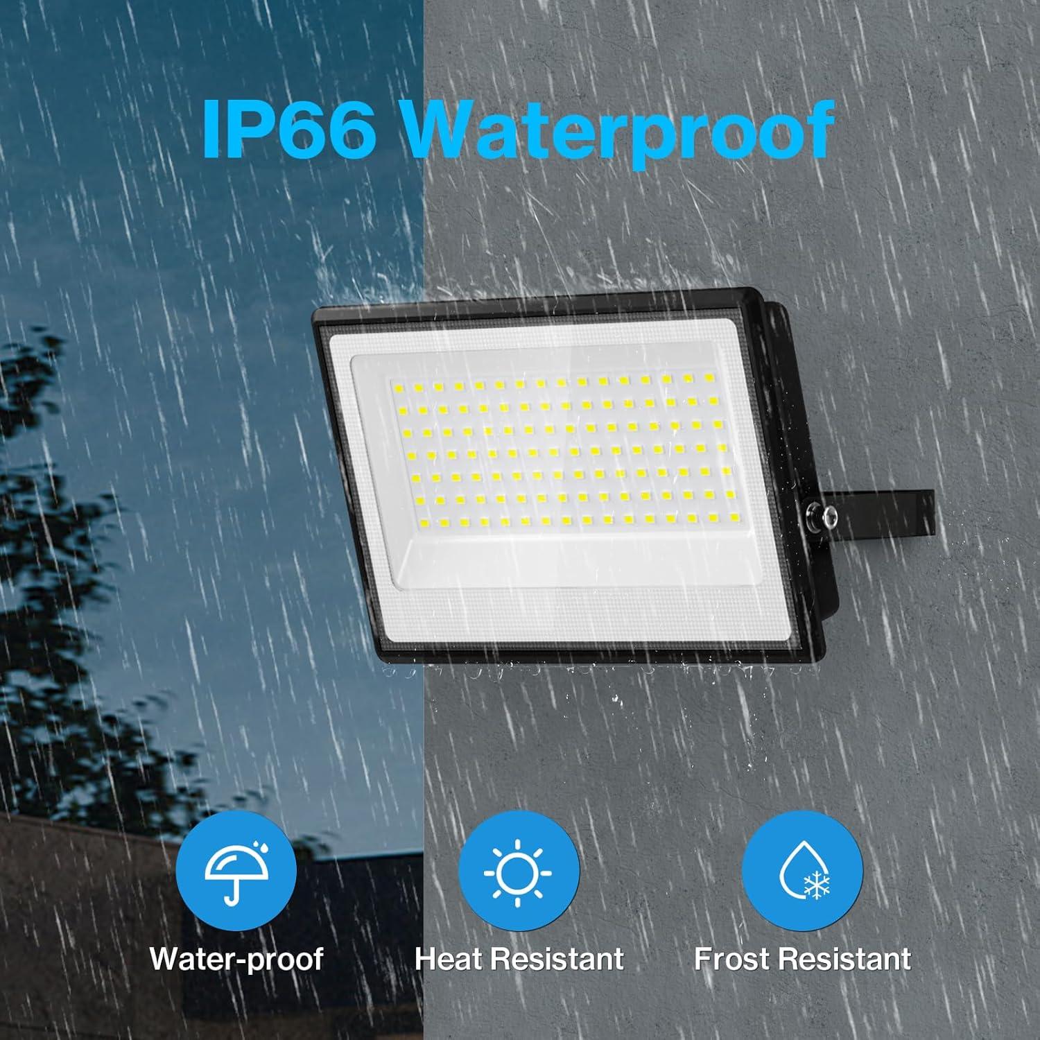 2 Pack 100W LED Flood Light Outdoor, 9000lm LED Work Light with Plug, IP66 Waterproof Exterior Security Lights, 6500K Daylight White Outside Floodlights for Playground Yard Stadium Lawn