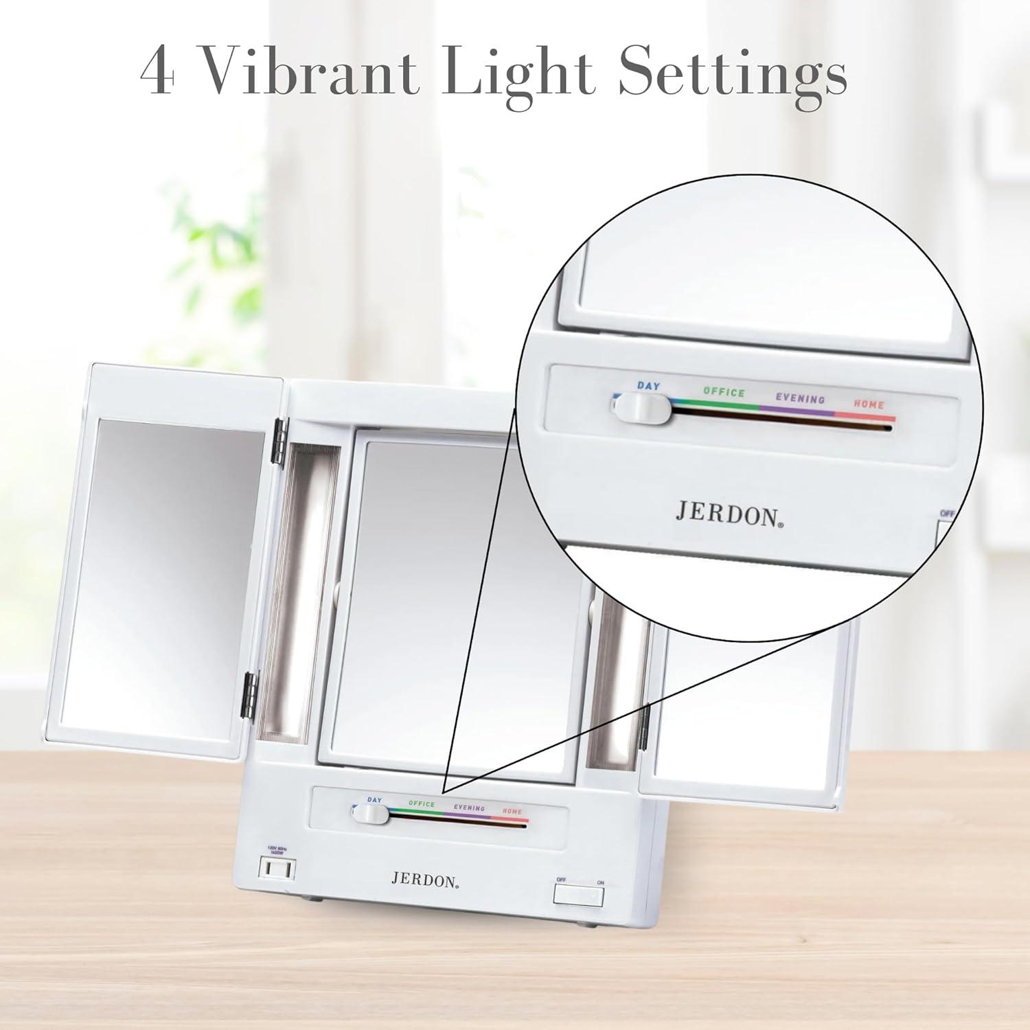 Symple Stuff Washington Mews TriFold Lighted Tabletop Makeup Mirror, Plug In
