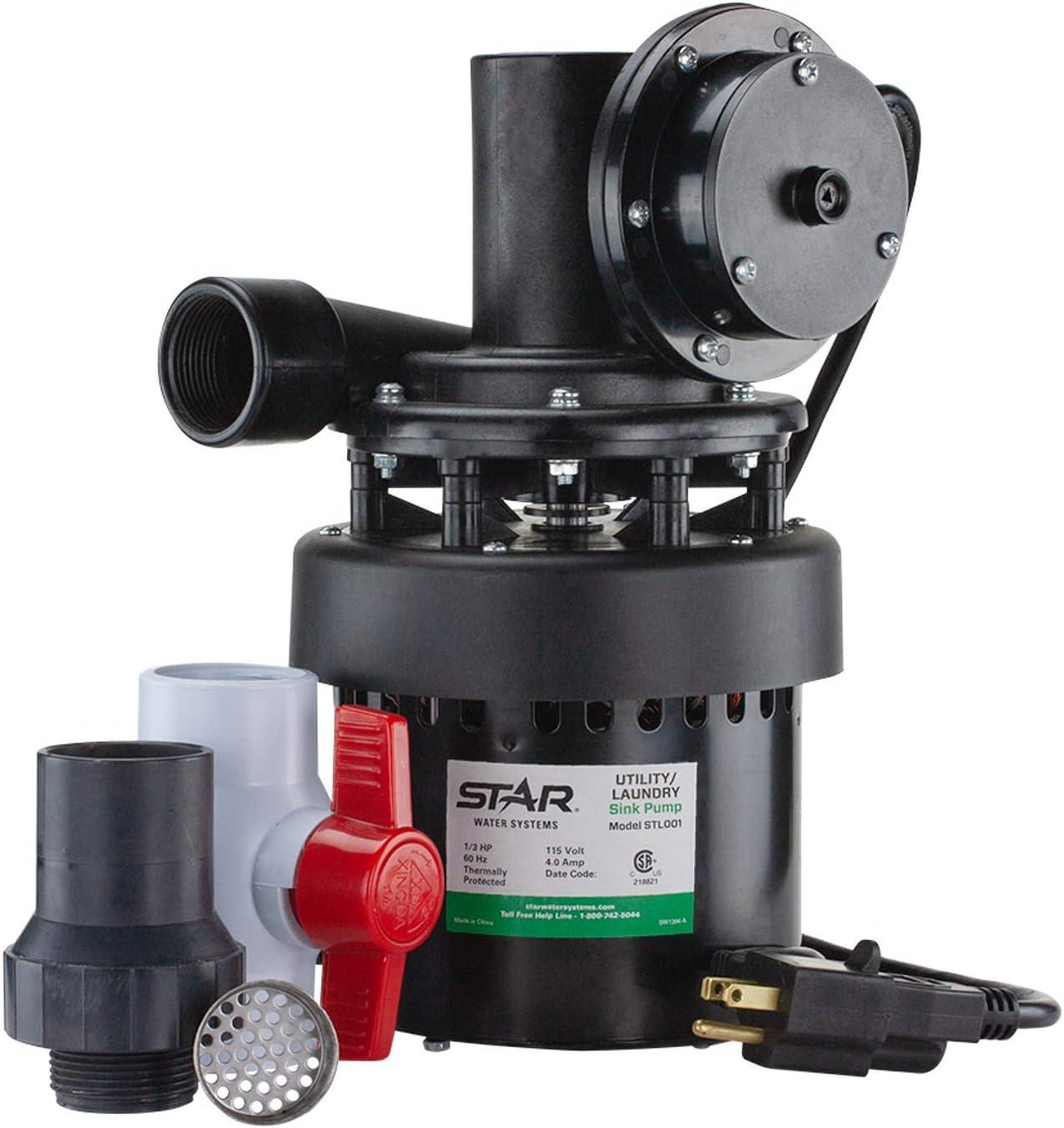 Star 1/3 HP Black Thermoplastic Utility Sink Pump System