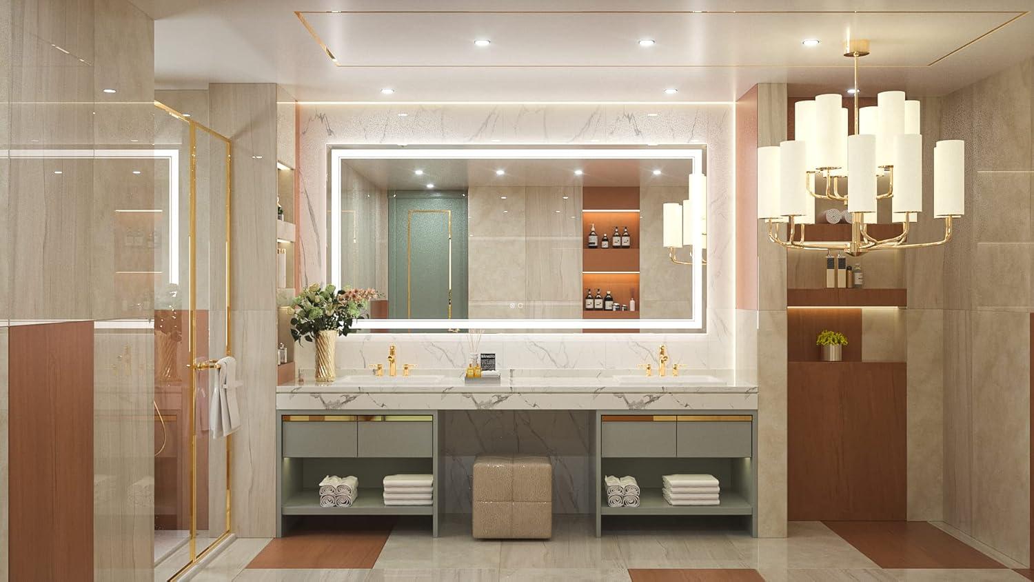 Keonjinn 84 x 32 Inch LED Bathroom Mirror with Lights 3 Color Temperature Frontlit Oversized Vanity Mirror Wall Mounted Anti-Fog, UL Listed LED Driver, Tempered Glass Dimmable Lighted Bathroom Mirror