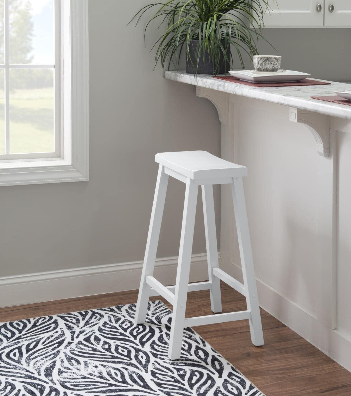 White Transitional Backless Saddle Wood Bar Stool