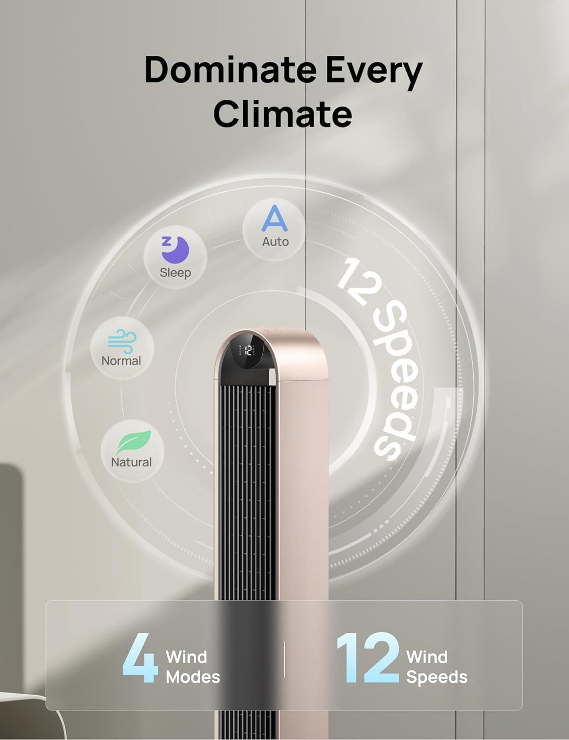 Smart WiFi Bladeless Oscillating Floor Fan with Remote Control