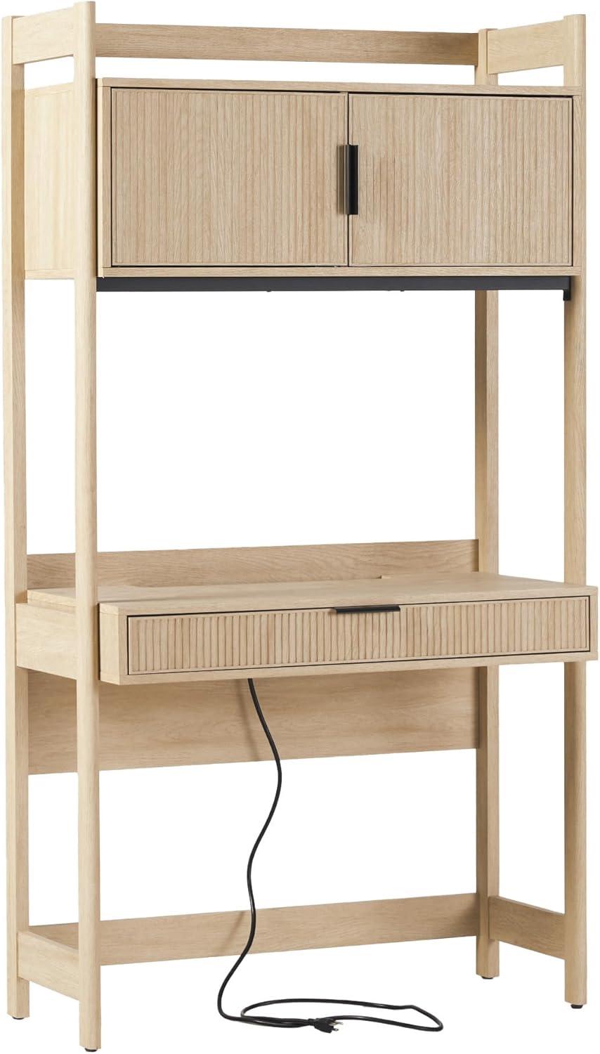 Walker Edison Freya Urban Industrial Ladder Desk with Metal Magnet Board, 36 Inch, Rustic Oak