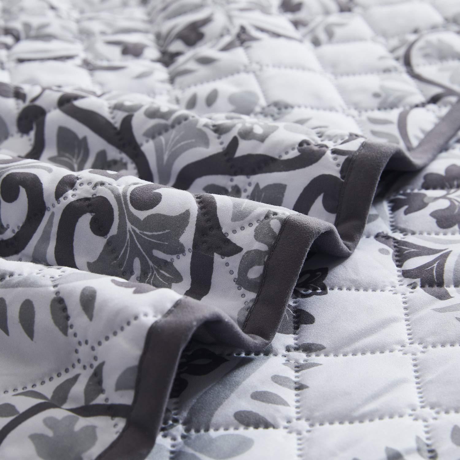 Mellanni Ultrasonic Quilted Coverlet Set, Twin, Rosette Gray, 2 Piece