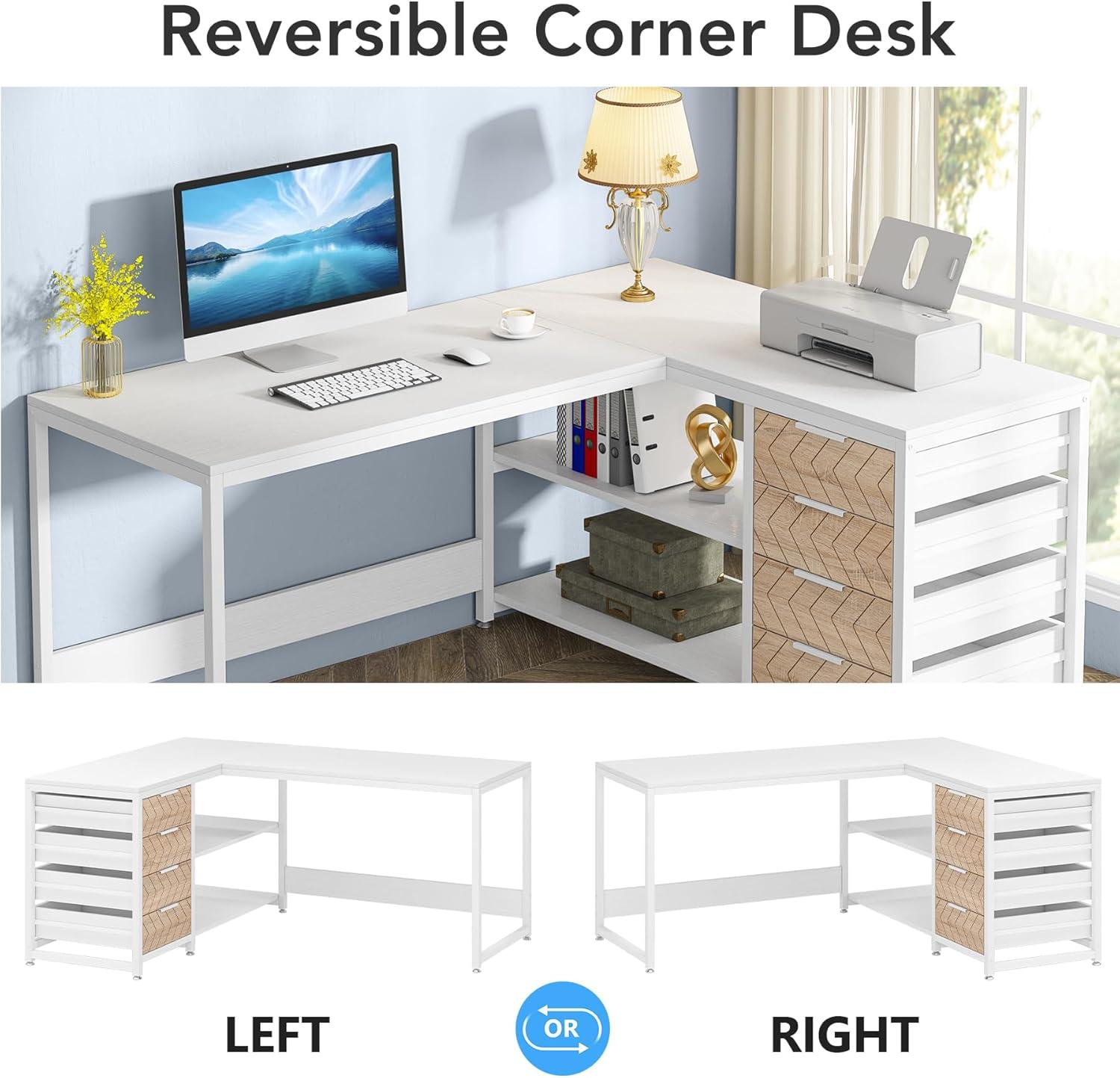 Tribesigns 59" L-Shaped Computer Desk, Reversible Corner Office Desk for Home Office, White