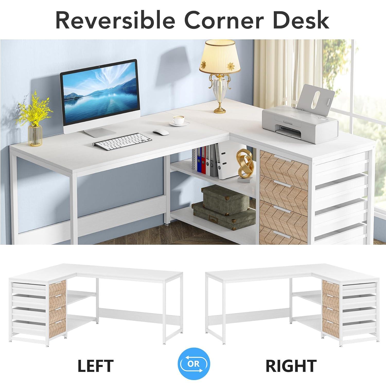 Tribesigns 59" L-Shaped Computer Desk, Reversible Corner Office Desk for Home Office, White