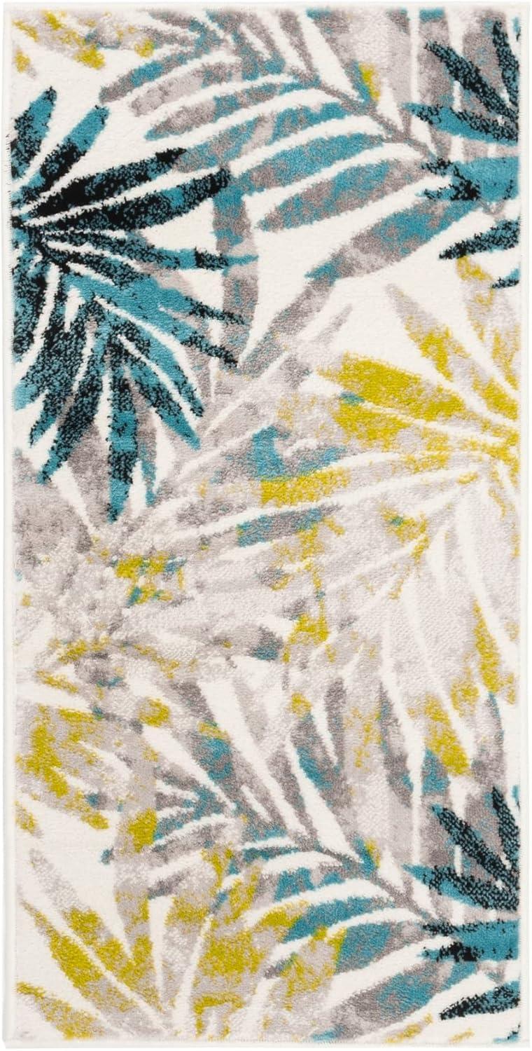 Skyler Gray and Green Floral Synthetic Area Rug, 2' x 4'