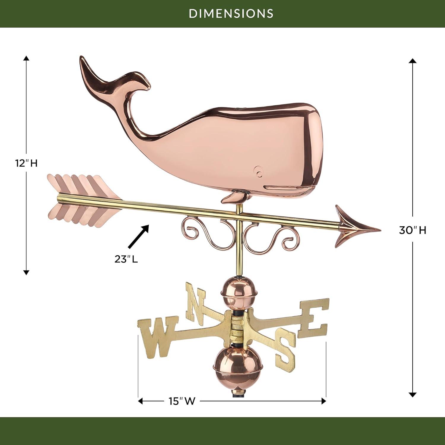 Save the Whales Pure Copper Weathervane- Good Directions: Outdoor Decorative Sculpture, 40" Max Height