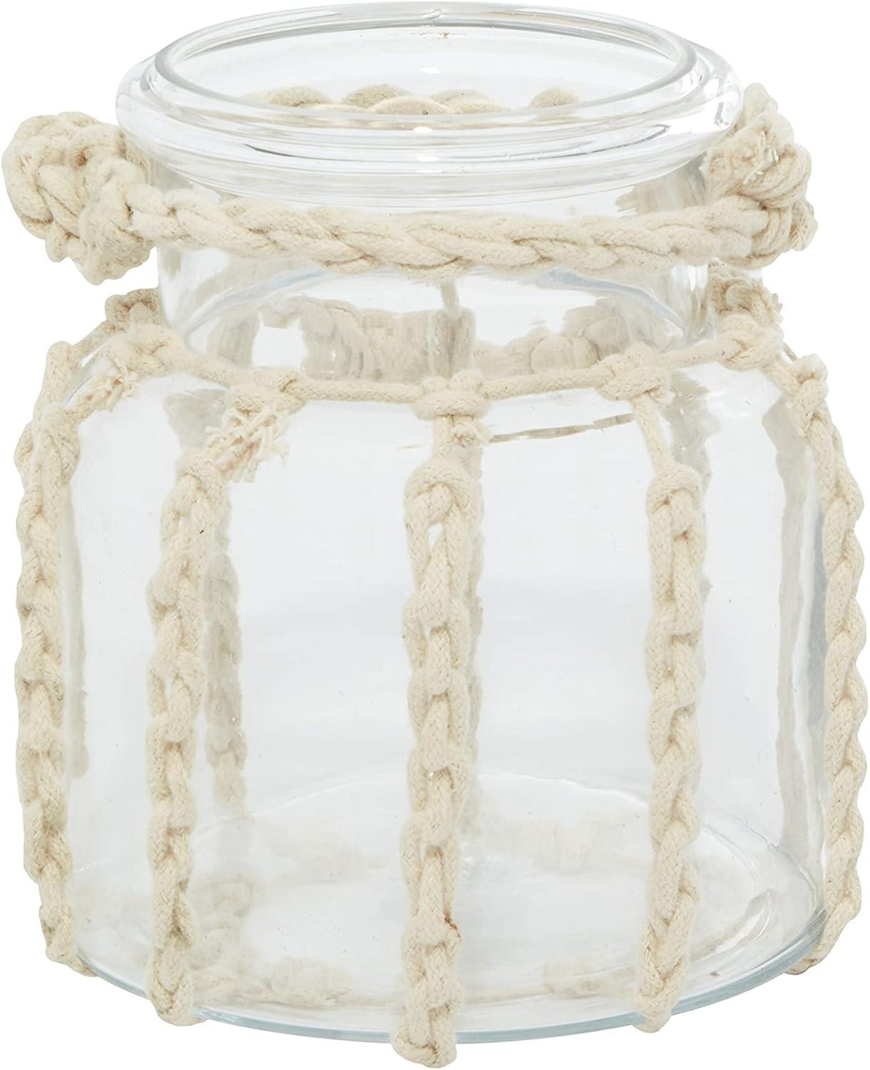 DecMode Clear Glass Decorative Candle Lantern with Rope Handle