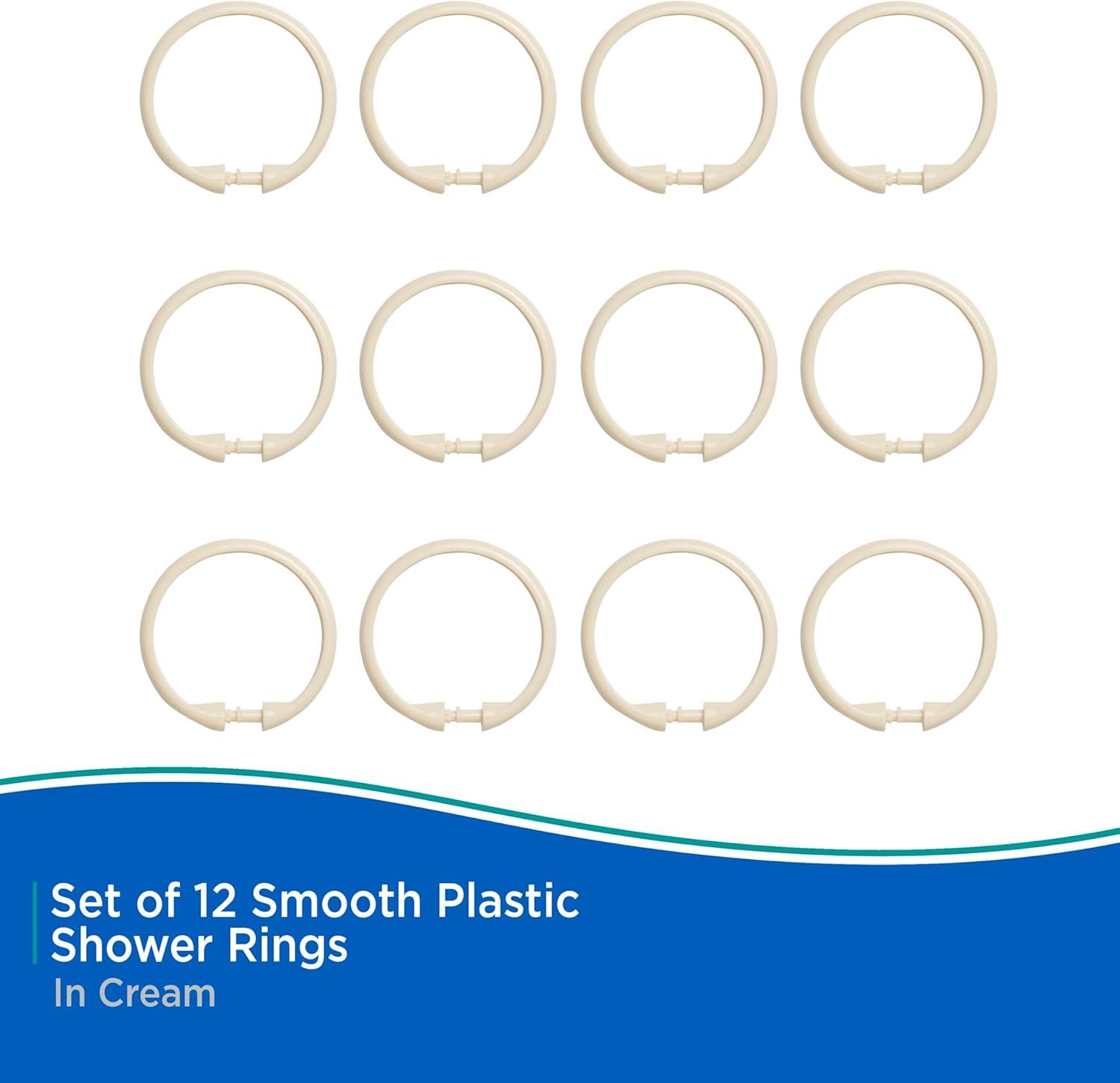 Kenney Rust-Proof Smooth Plastic Shower Curtain Rings, Set of 12, Cream