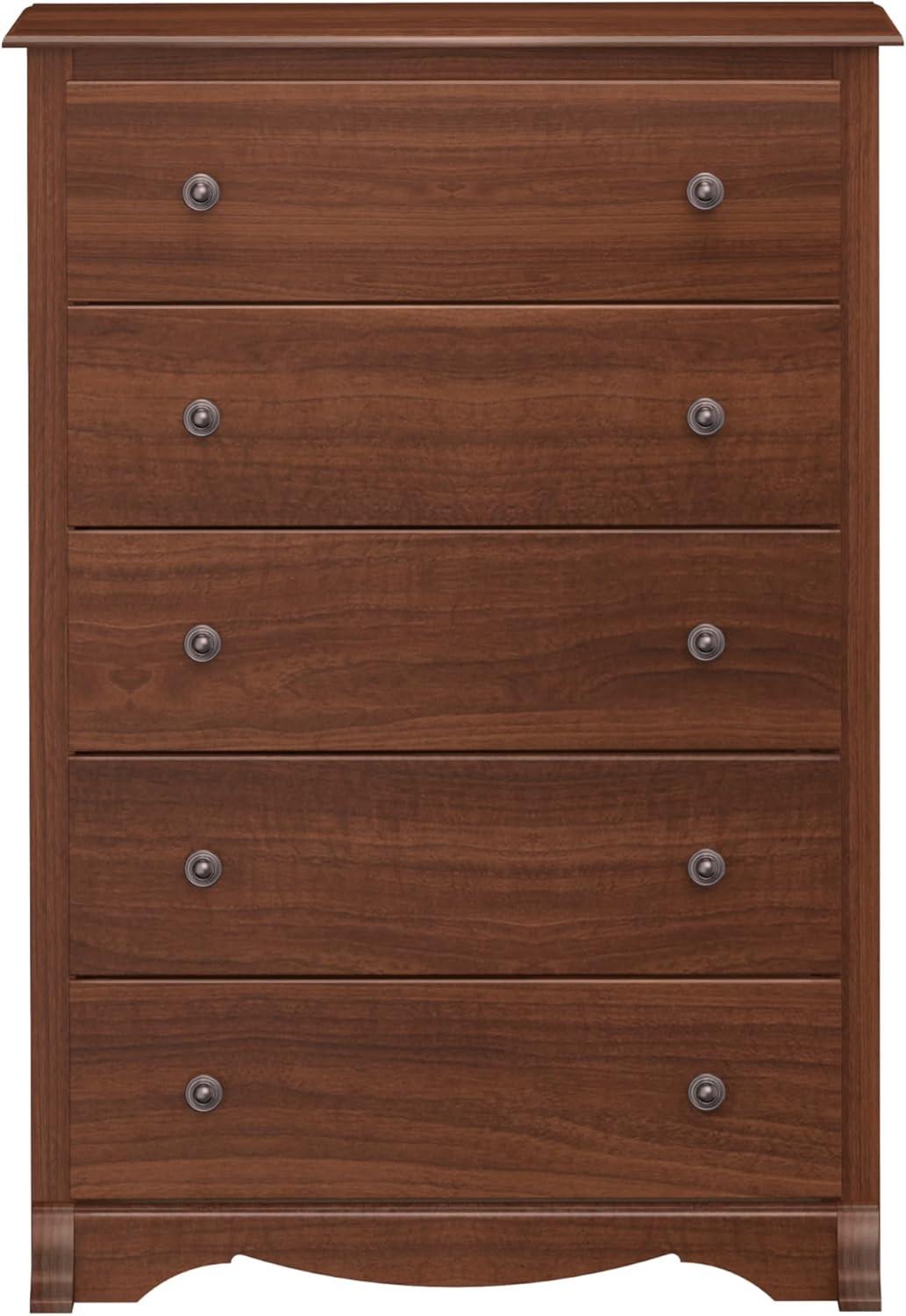 45.25" Monterey Vertical Dresser Cherry - Prepac: 5-Drawer Storage for Bedroom Space Savers