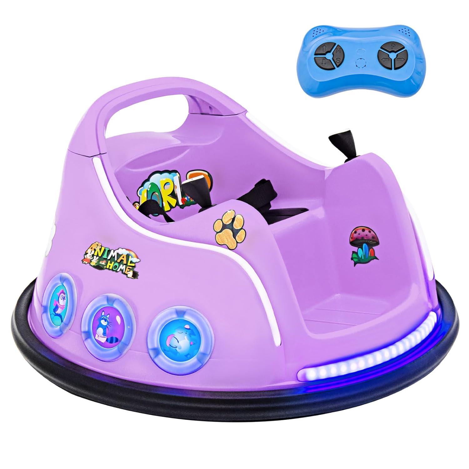 Costway 12V Kids Ride on Bumper Car Remote Control w/ Flashing LED Light & Music Purple