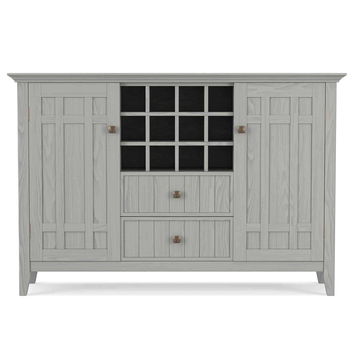 Simpli Home Bedford 54"W Solid Wood Sideboard Buffet and Wine Rack, 2 Drawers, and 2 Cabinets