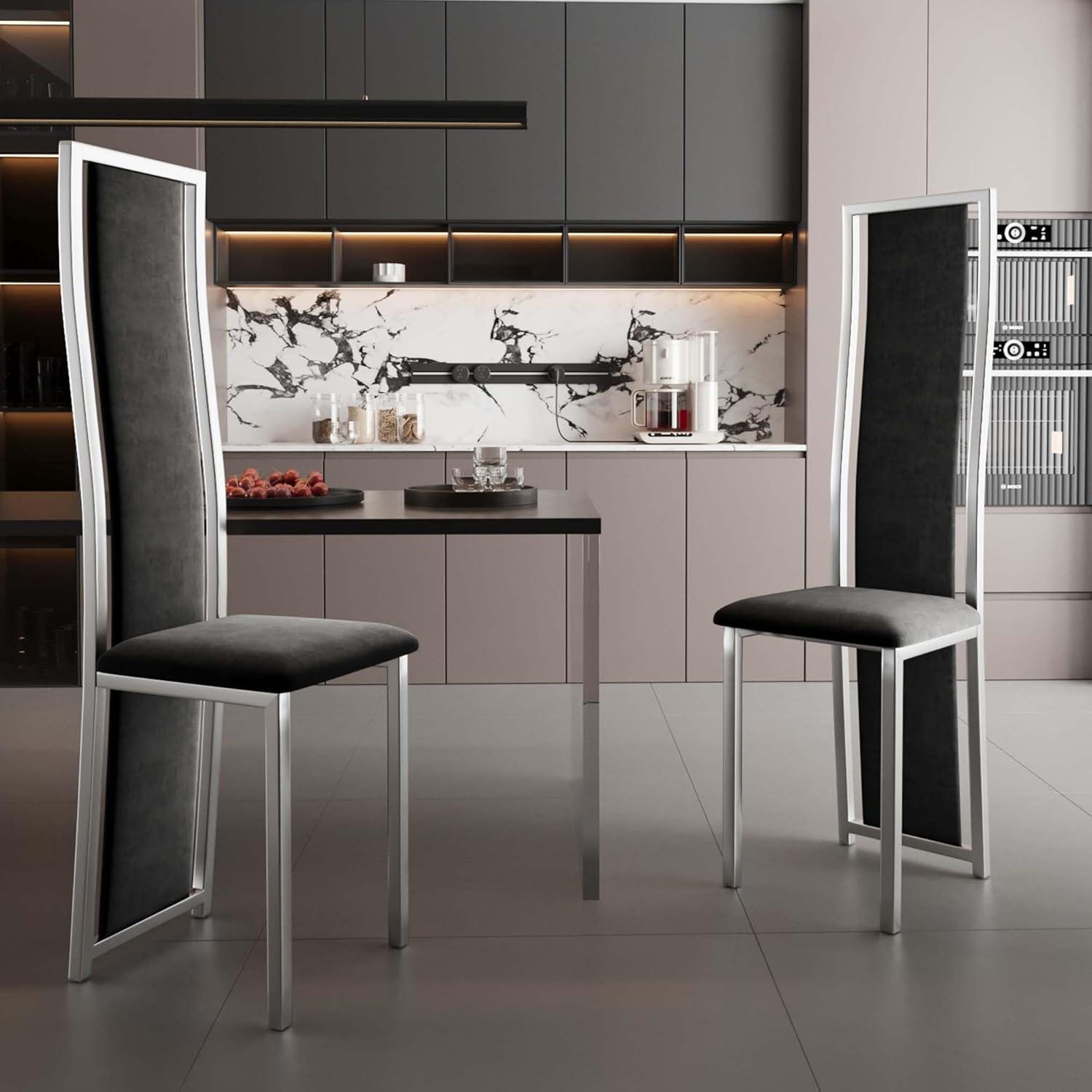 MIFI White Velvet Dining Chairs Set of 2, High-back , Kitchen & Dining Room Chairs , Sillas De Comedor ,Fabric Upholstered, Silver Chrome Metal Legs (White, 2 Pcs)