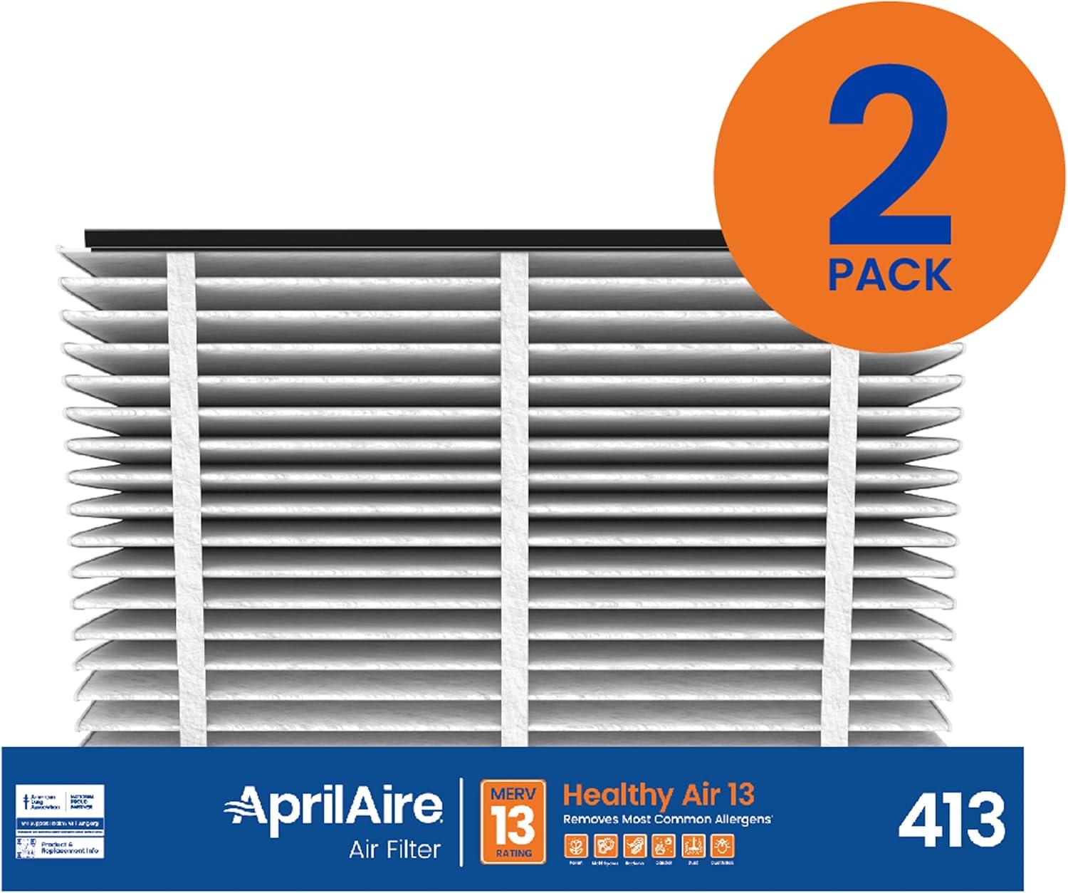 AprilAire 413 Healthy Air Filter, MERV 13, for Whole-House Air Purifiers, 16 x 25 x 4", Pack of 2