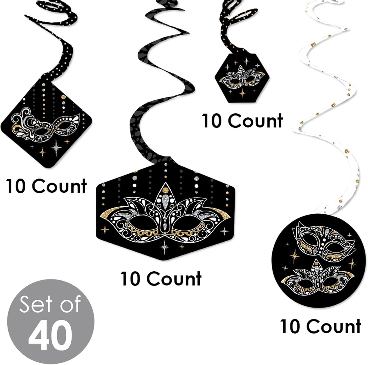 Big Dot of Happiness Masquerade - Carnival Mask Party Hanging Decor - Party Decoration Swirls - Set of 40