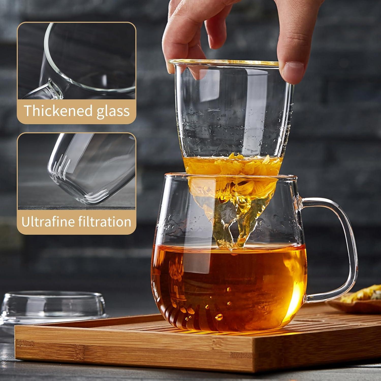 Large Clear Borosilicate Glass Tea Cup with Infuser and Lid, 17.6oz