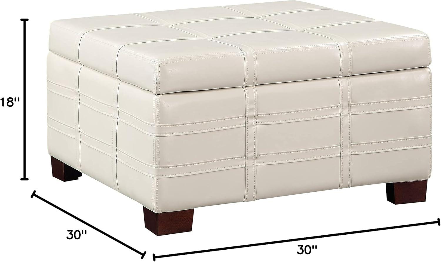 Detour Strap Square Storage Ottoman in Cream Faux Leather