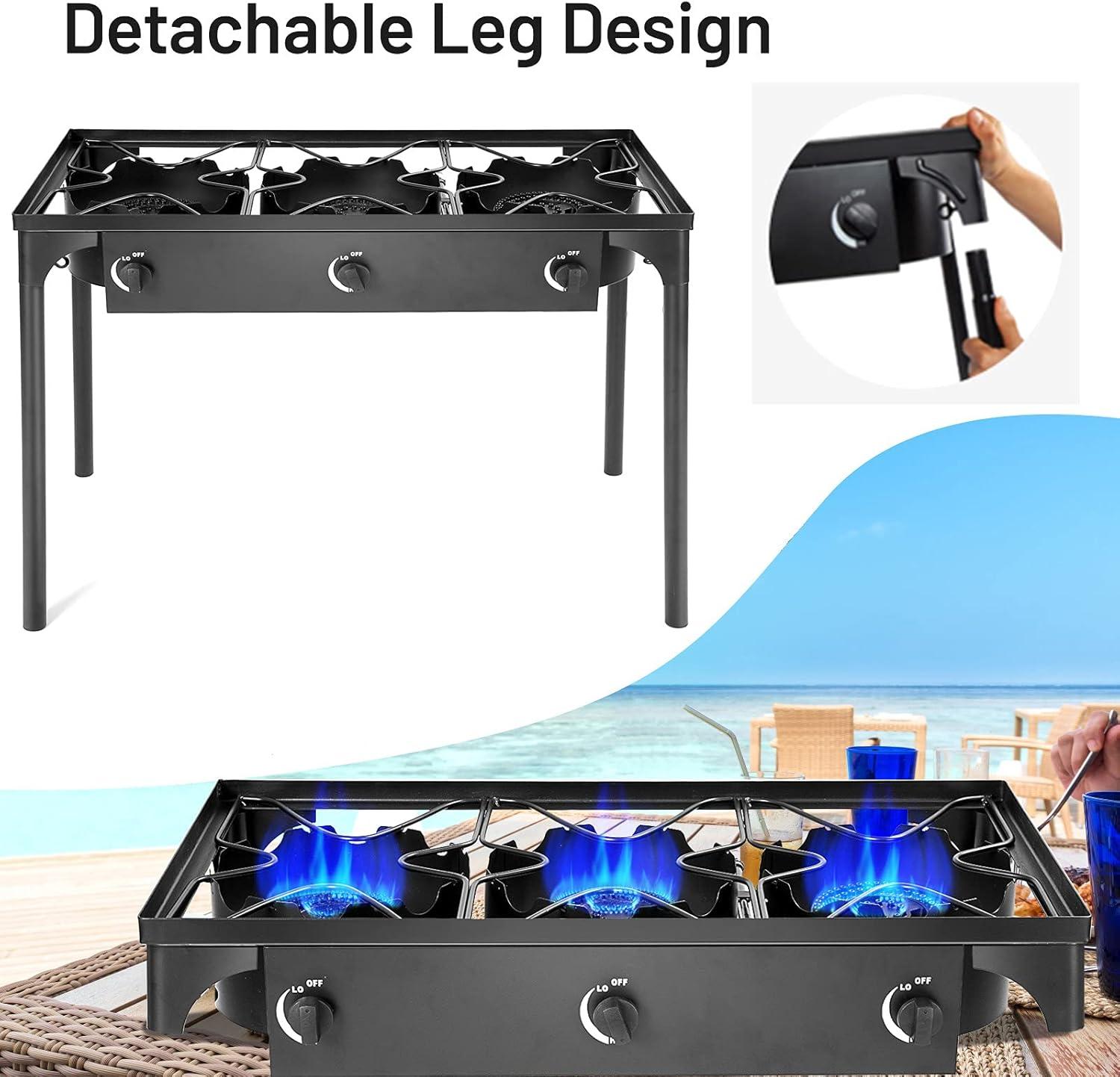 Black Cast Iron 3-Burner Outdoor Gas Stove with Detachable Legs