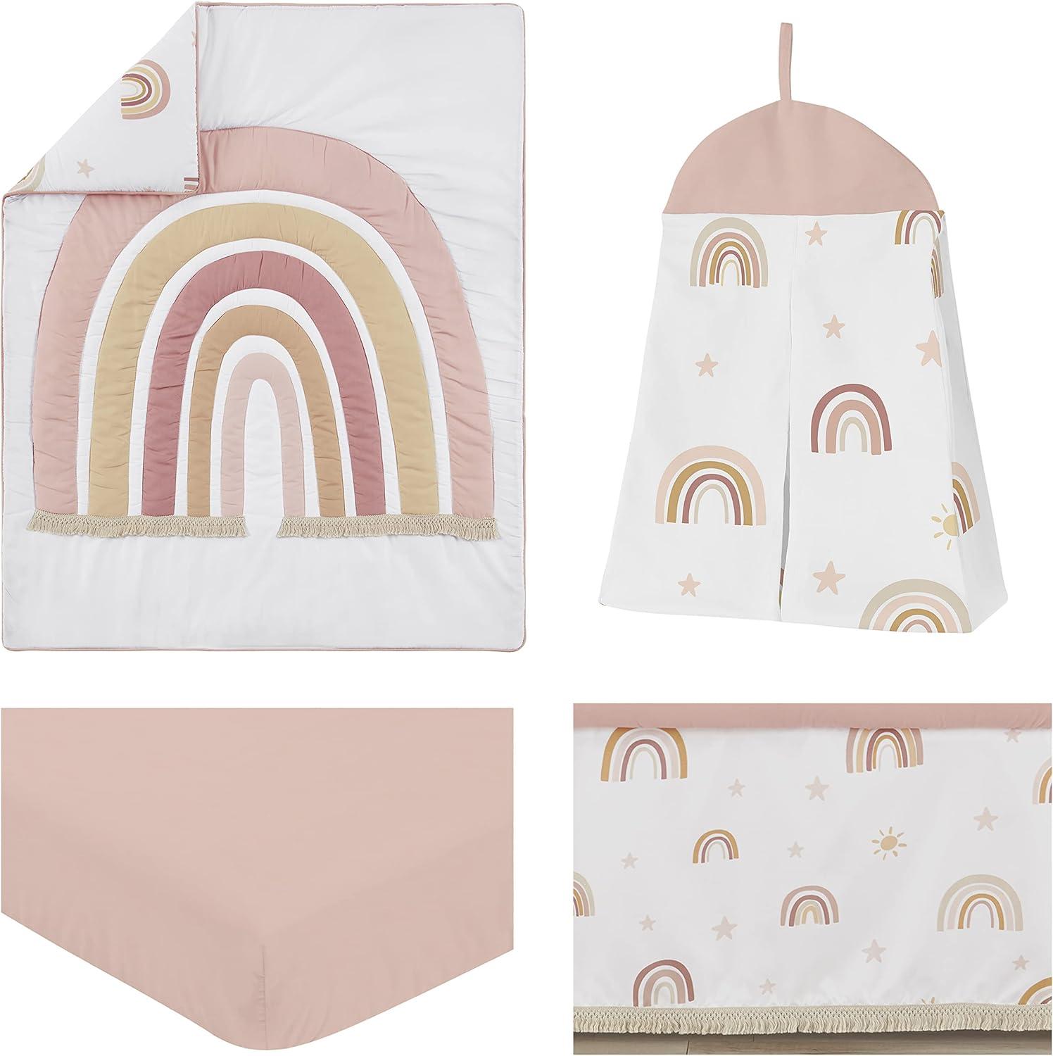 Sweet Jojo Designs Girl Baby Crib Bedding Set - Boho Rainbow Collection 4pc