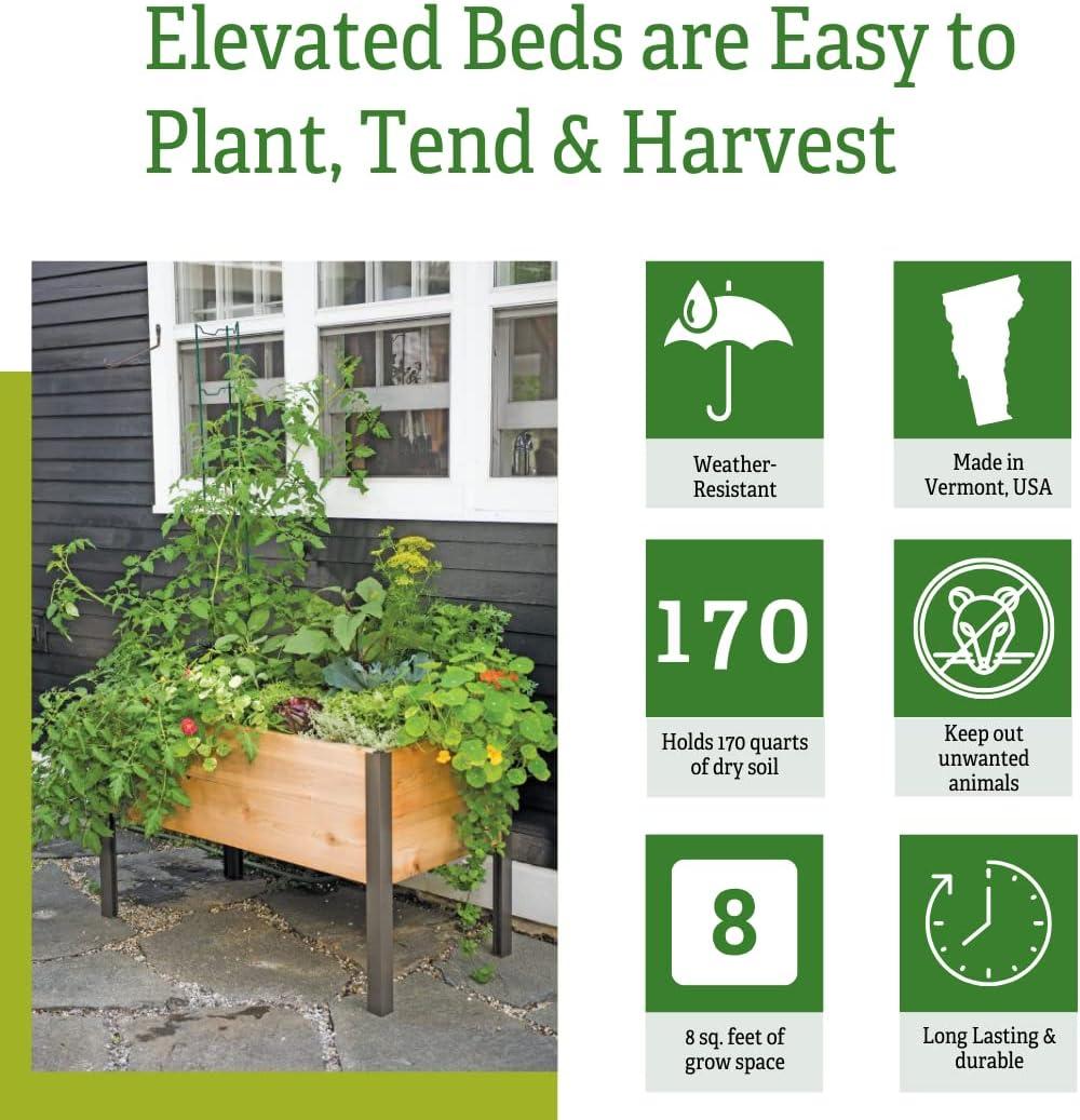 Gardener's Supply Company Raised Garden Bed Elevated Cedar Planter Box | 2' x 4' Heavy Duty Standing Garden Planters for Outdoor Plant Vegetables & Flower Gardening Perfect for Patio, Lawn & Backyard