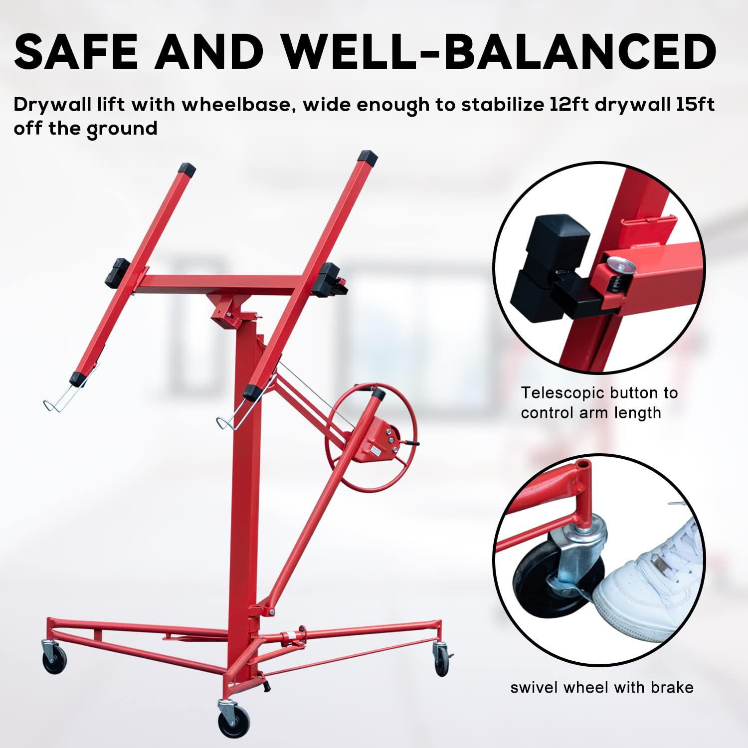 Red Heavy Duty Steel Drywall Panel Hoist with Rolling Casters