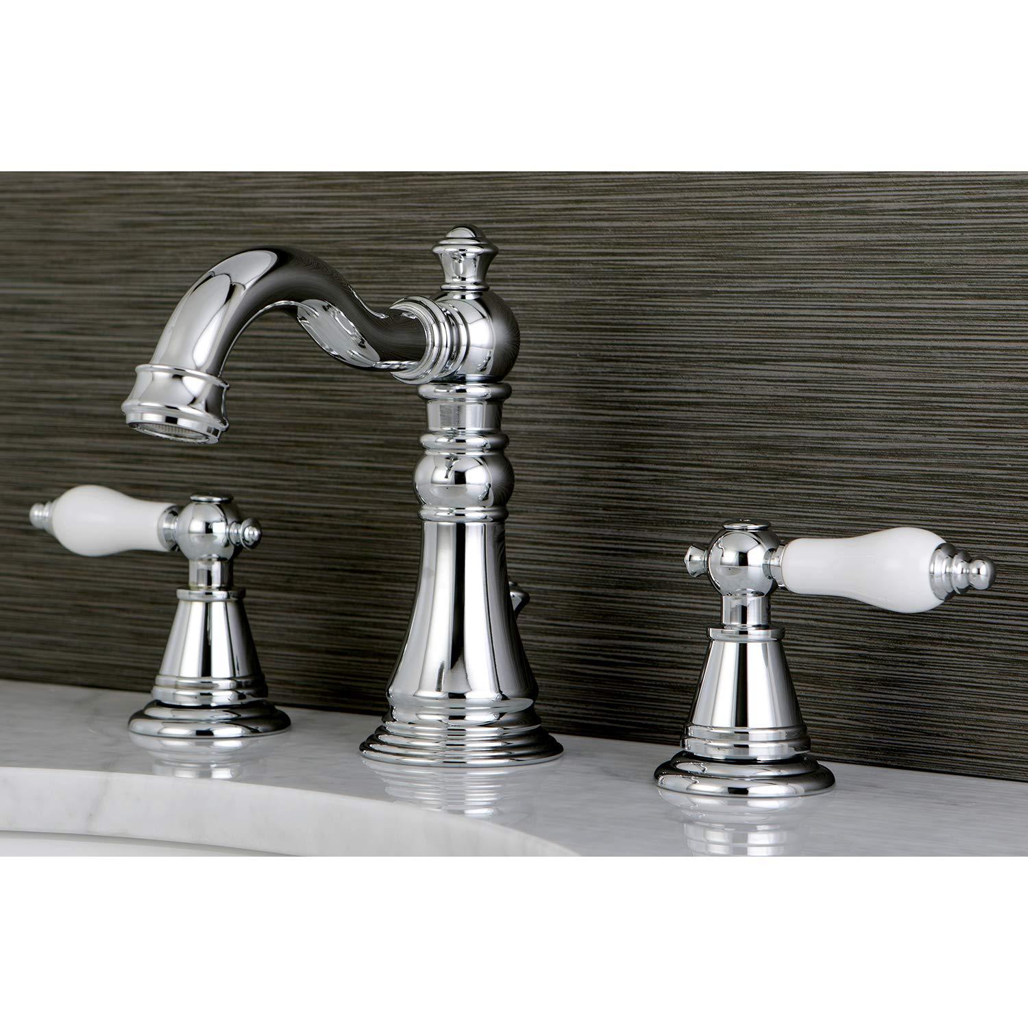 Kingston Brass English Classic Two-Handle 3-Hole Deck Mount Widespread Bathroom Faucet with Pop-Up Drain