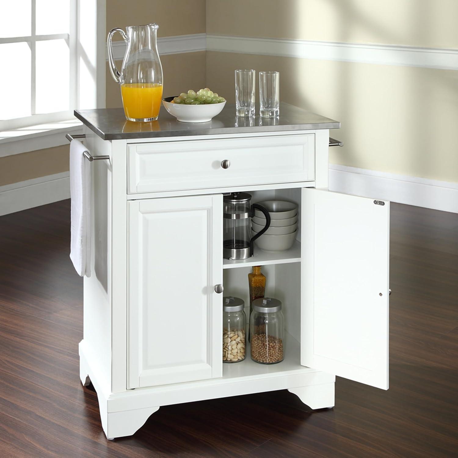 Lafayette Stainless Steel Top Portable Kitchen Island/Cart White - Crosley: Adjustable Shelf, Towel Bars, Casters