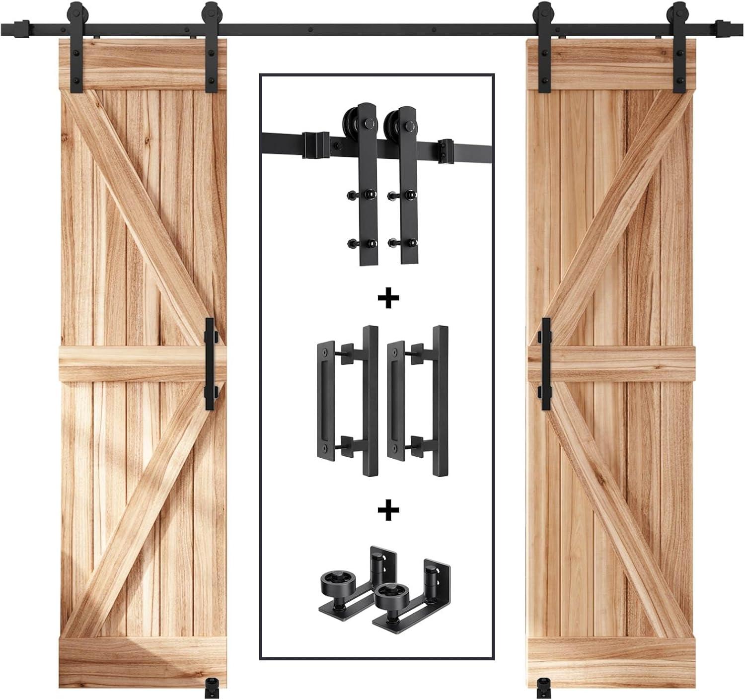 8FT Black Steel Double Sliding Barn Door Hardware Kit