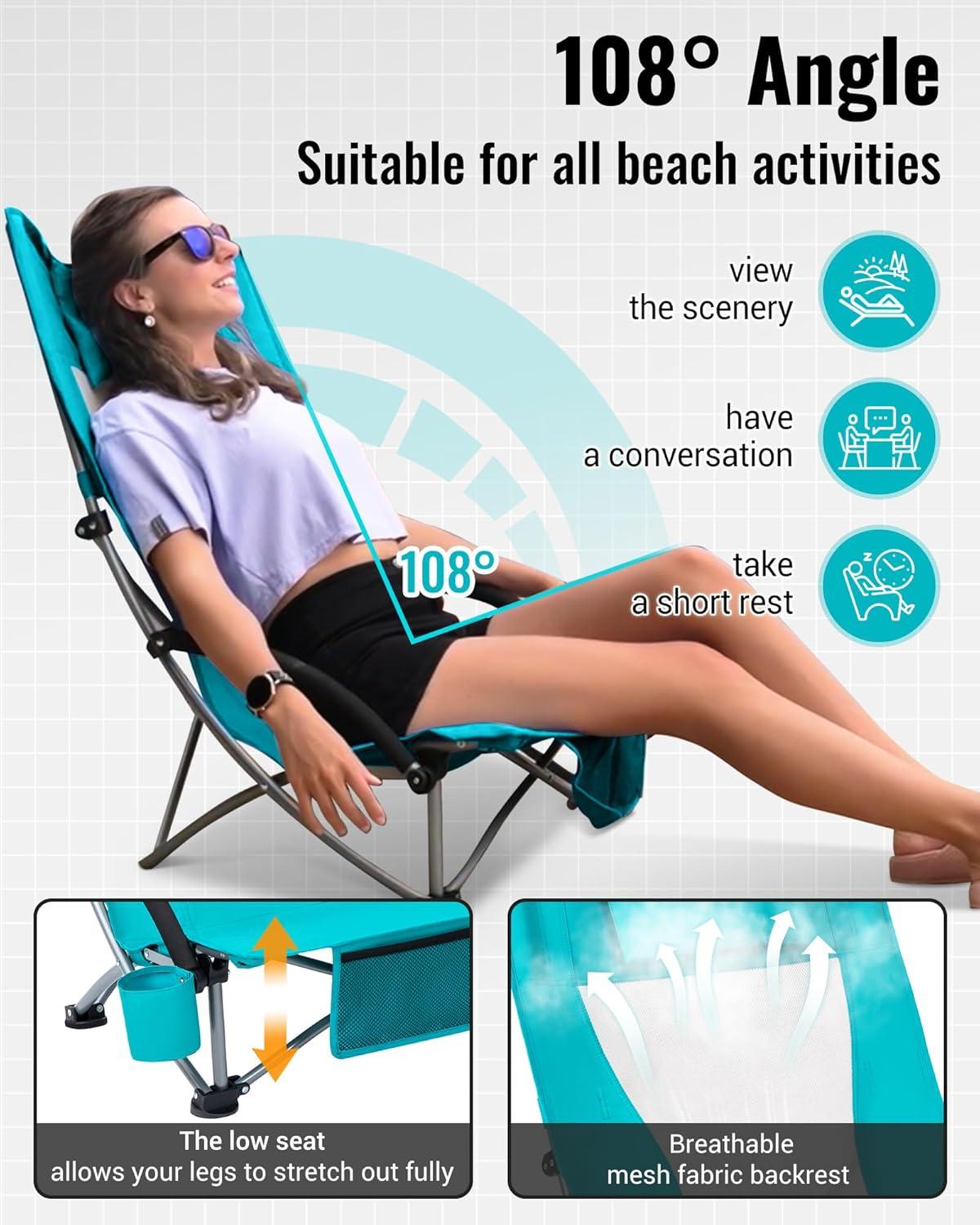 KingCamp Backpack Beach Chair Camping Folding Chair High Back Chairs with Cup Holder for Adult 2PCS
