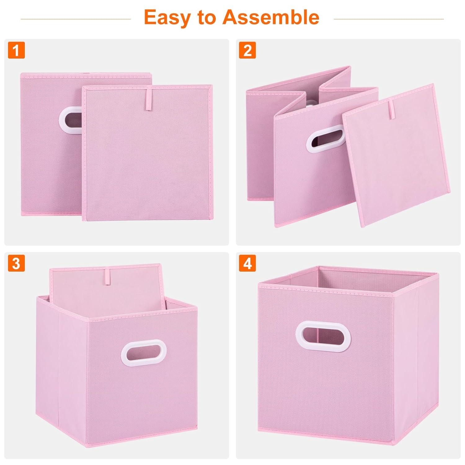 Stero Fabric Storage Cubes Bins, 11 inch Fun Colored Foldable Storage Baskets with Dual Plastic Handle for Home, Kids Room, Closet and Toys Organization, Multi Colored, Set of 6