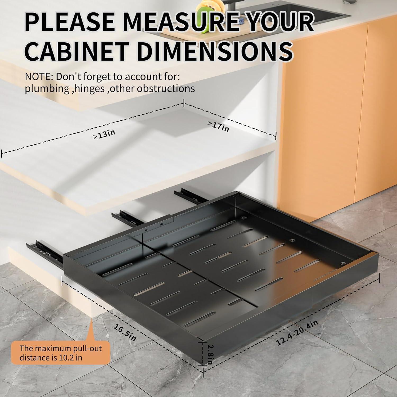 Pull Out Cabinet Organizer 2 pack,Expandable (12.6"-20.4") Pull Out Drawers for Cabinets, Slide Out Cabinet Organizers with Adhesive Nano Film for Kitchen Cabinet Organization