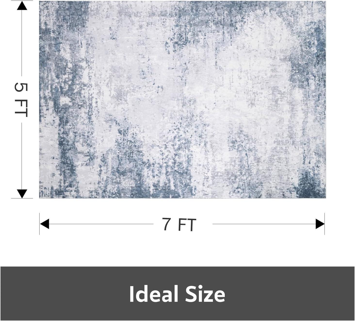 WhizMax 5'x7' Modern Blue Abstract Area Rug Machine Washable Contemporary Rug Soft Foldable Thin Accent Rug Anti-Slip Non-Shedding Floor Carpet