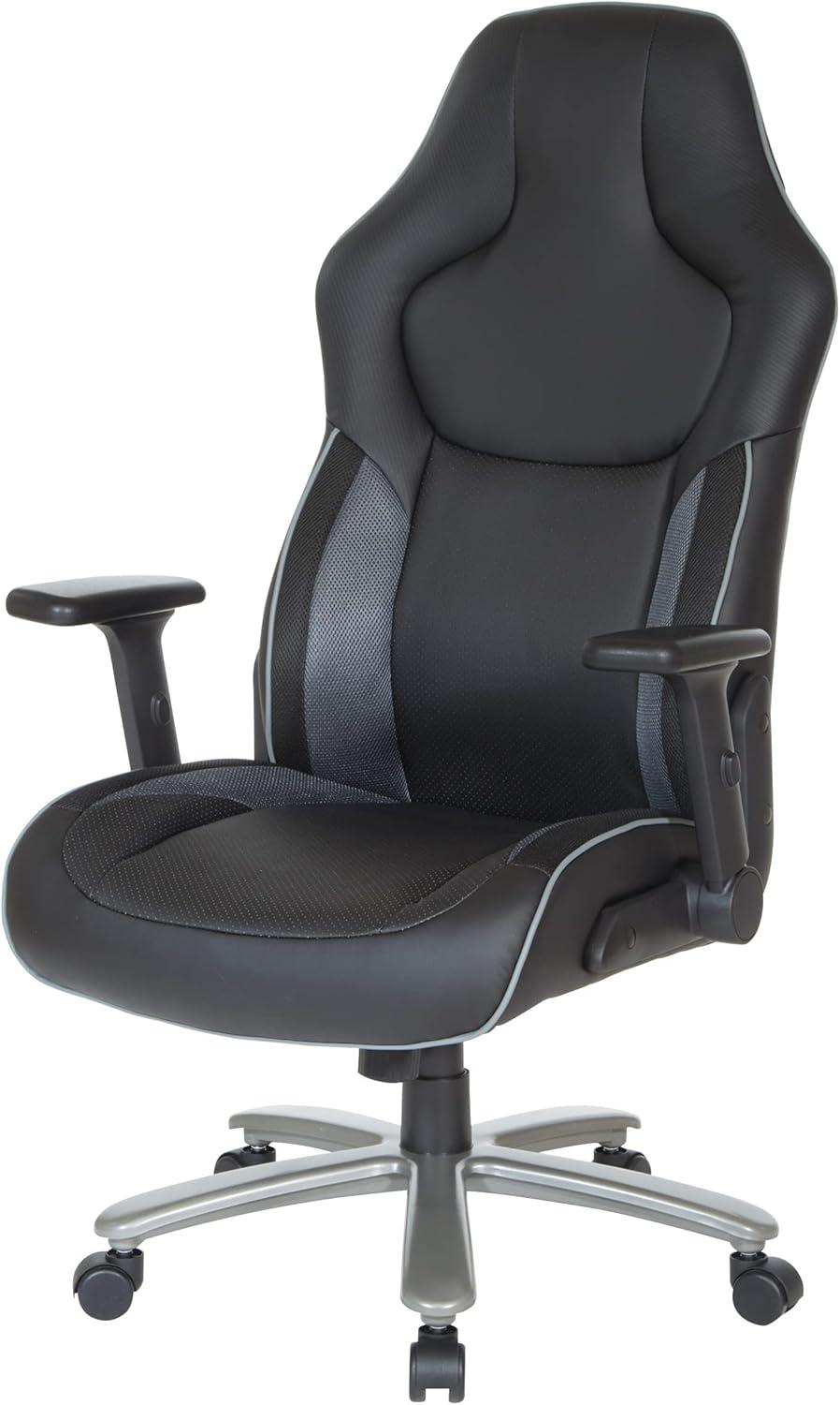 Big & Tall Bonded Leather Gaming Chair in Gray Mesh