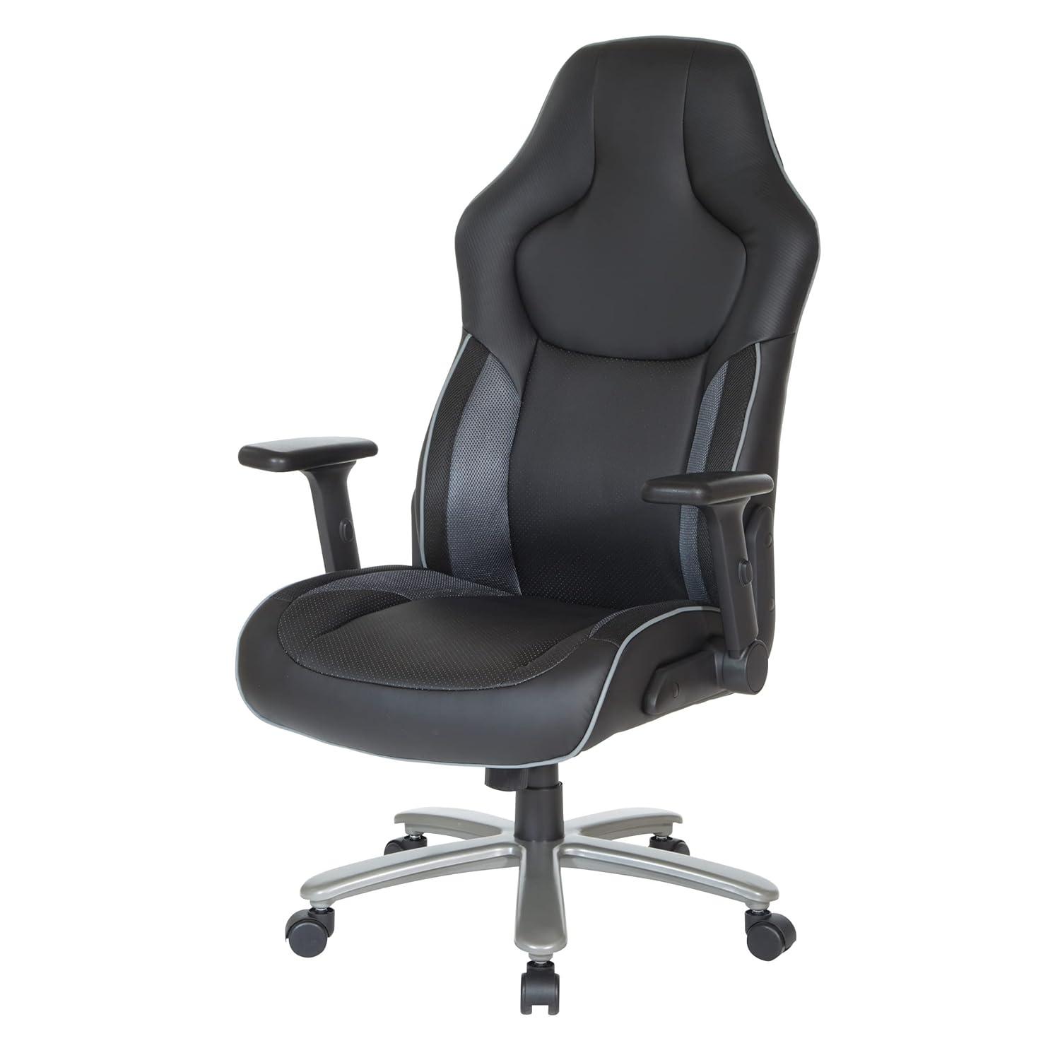 Big & Tall Bonded Leather Gaming Chair in Gray Mesh