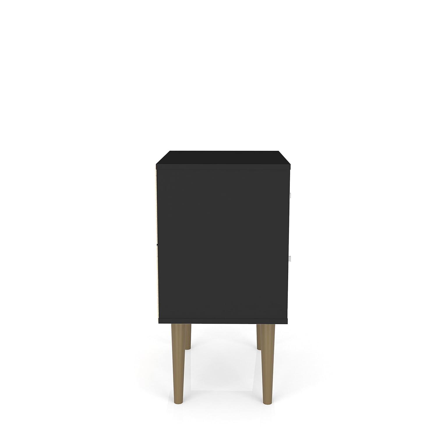 Manhattan Comfort Liberty 2.0 Mid Century Modern Nightstand Black: Particle Board Construction, Storage Drawer, Rectangle Shape