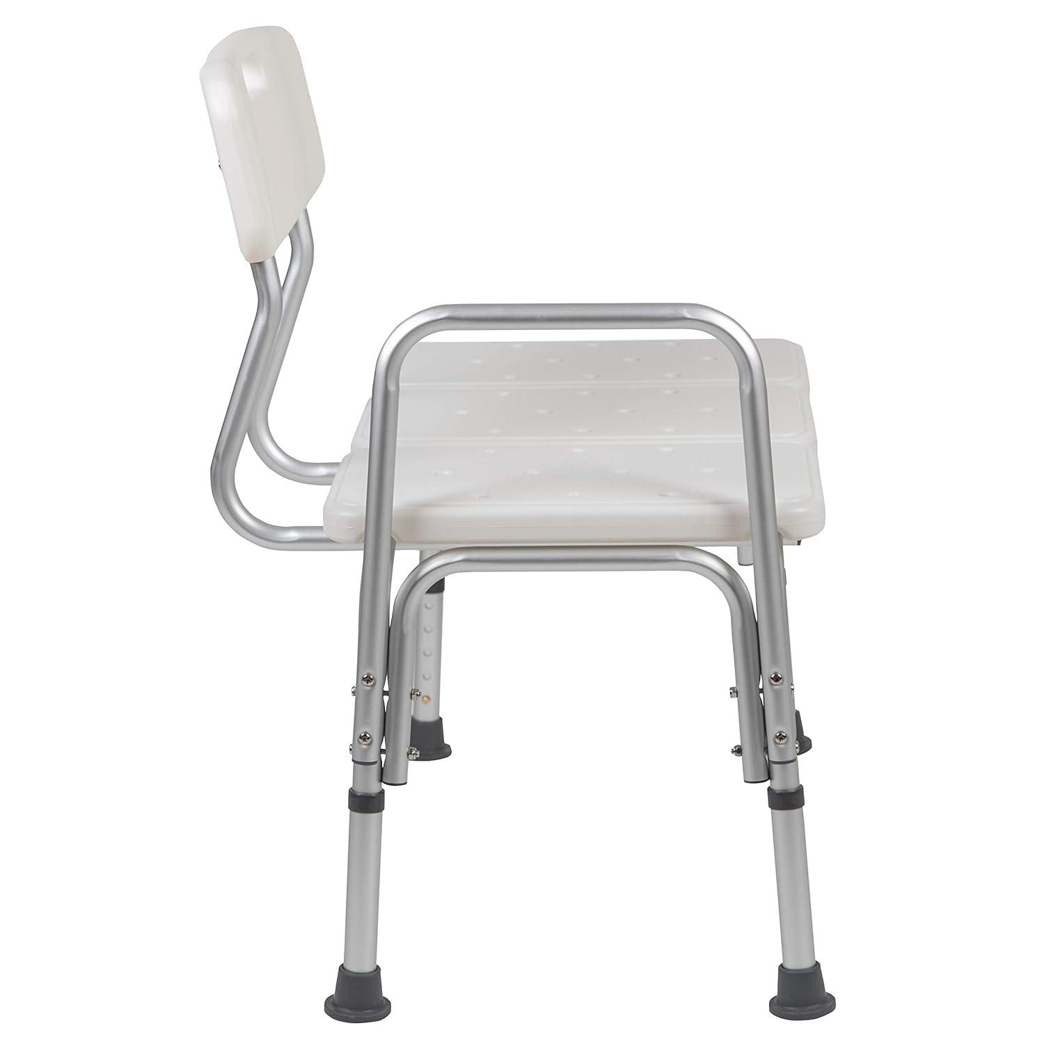 Flash Furniture DC-HY3510L-WH-GG Phoebe Aluminum Height Adjustable Medical Shower Transfer Bench