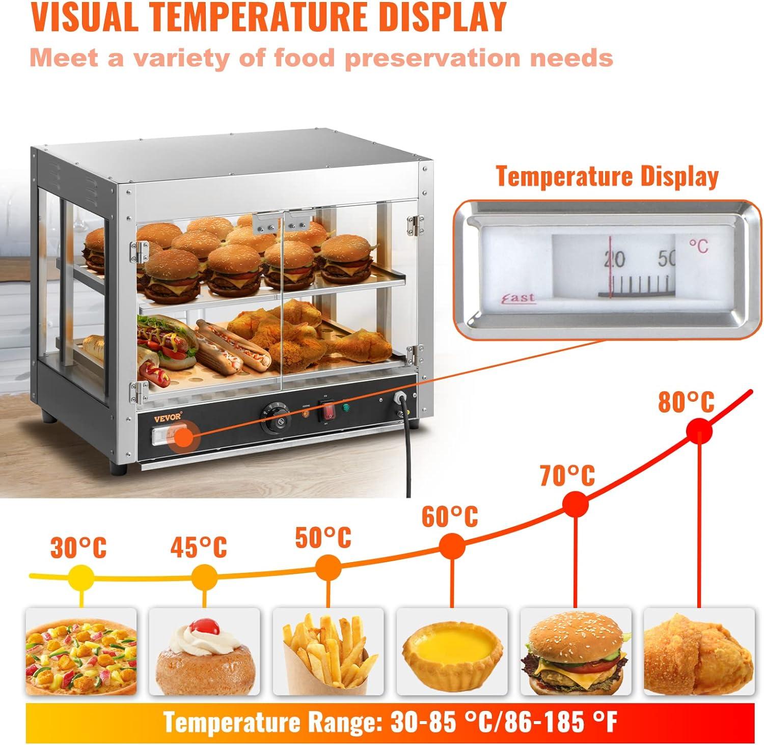 VEVOR 2-Tier Commercial Food Warmer Display - Countertop Pizza Cabinet with Light