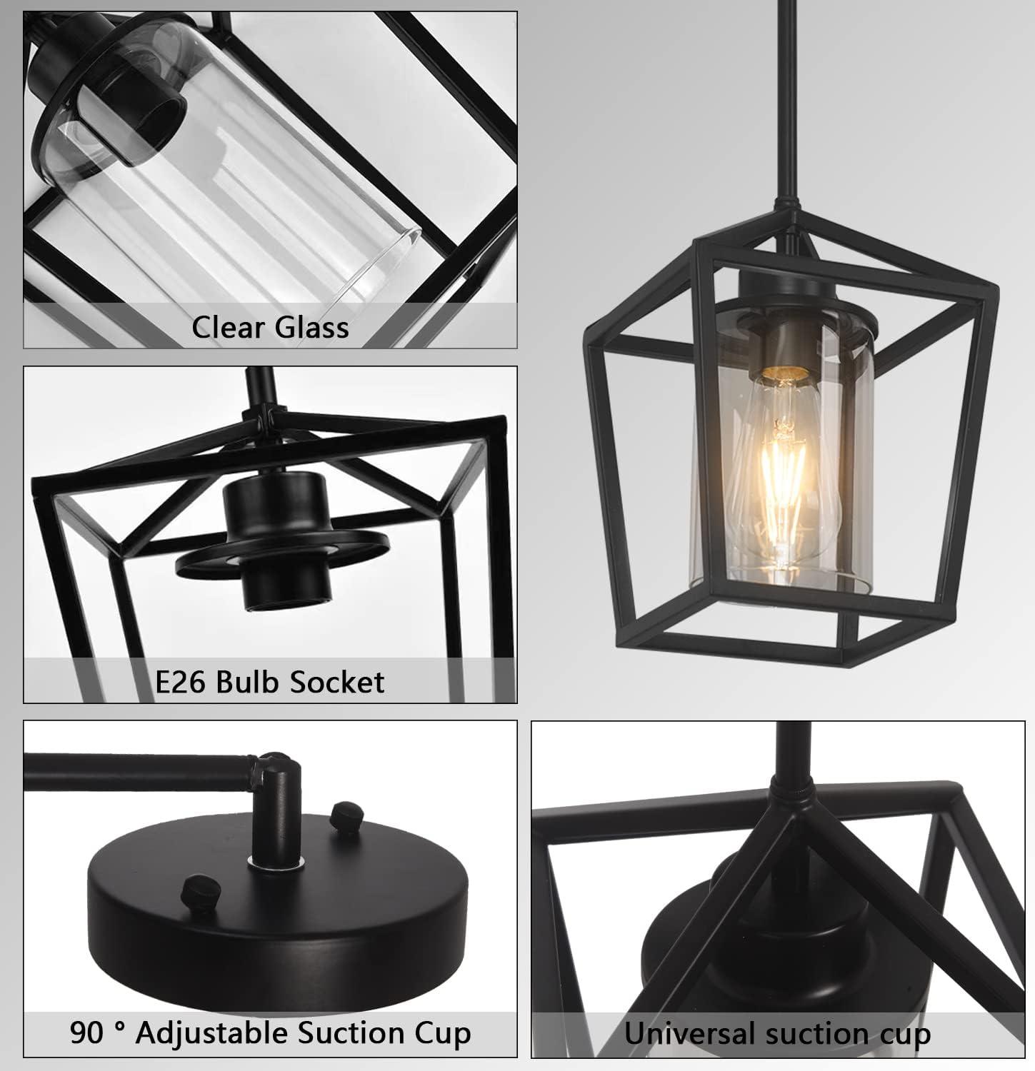 Black Iron Cage Pendant Light with Clear Glass Shade